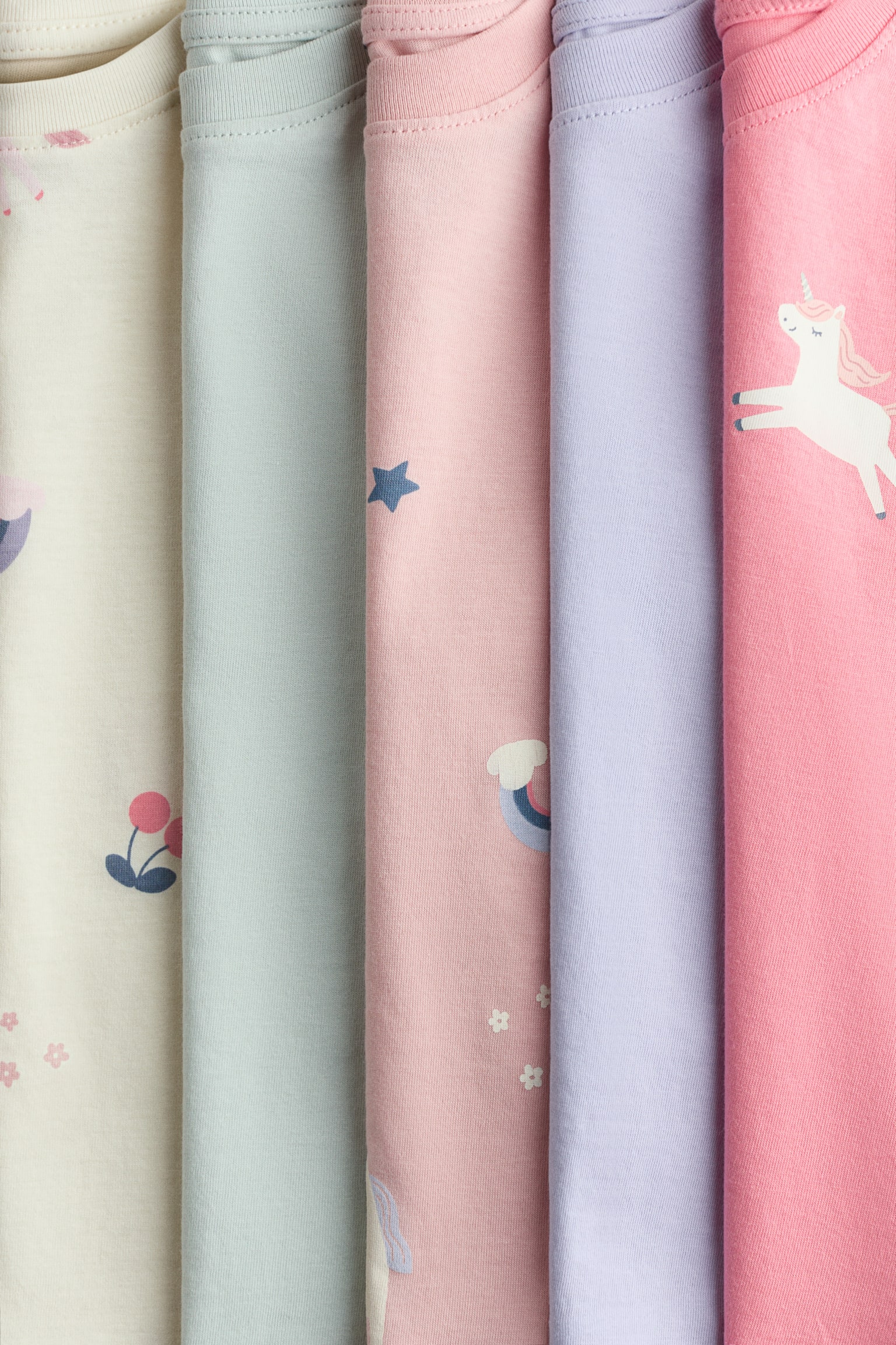 5-pack cotton T-shirts - Pink/Unicorn/Light pink/Strawberries/Navy blue/Belle - 2