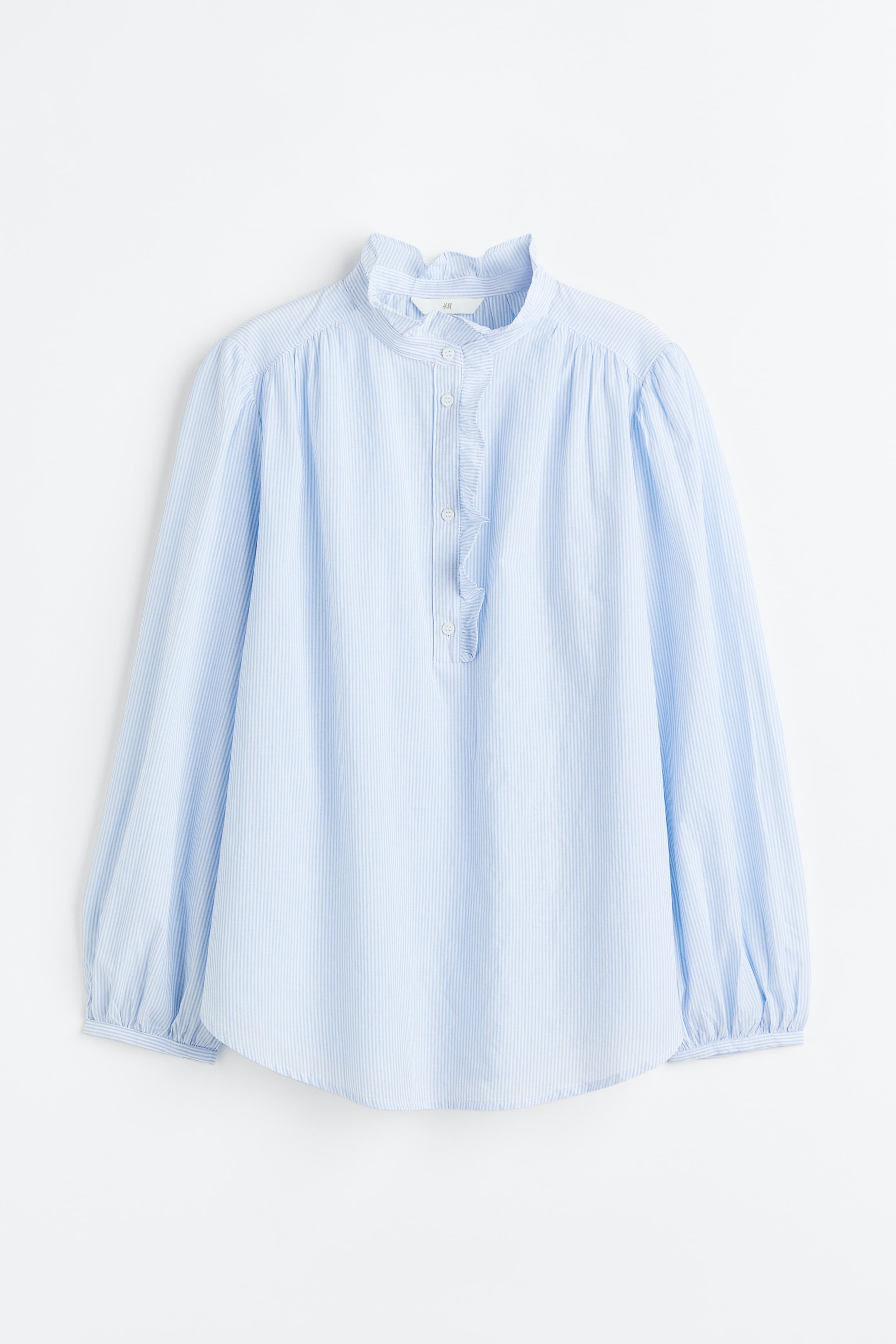 View larger image: Ruffle-trimmed Blouse - Light blue/small striped - Ladies | H&M PH 1