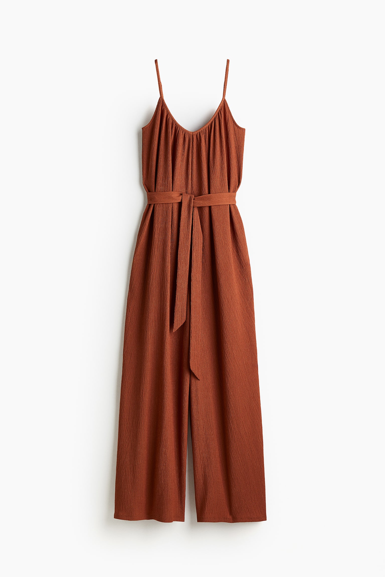 Tie Belt Jersey Jumpsuit - Rust brown/Light beige/Stripe/Black/Light beige/Black pattern - 2