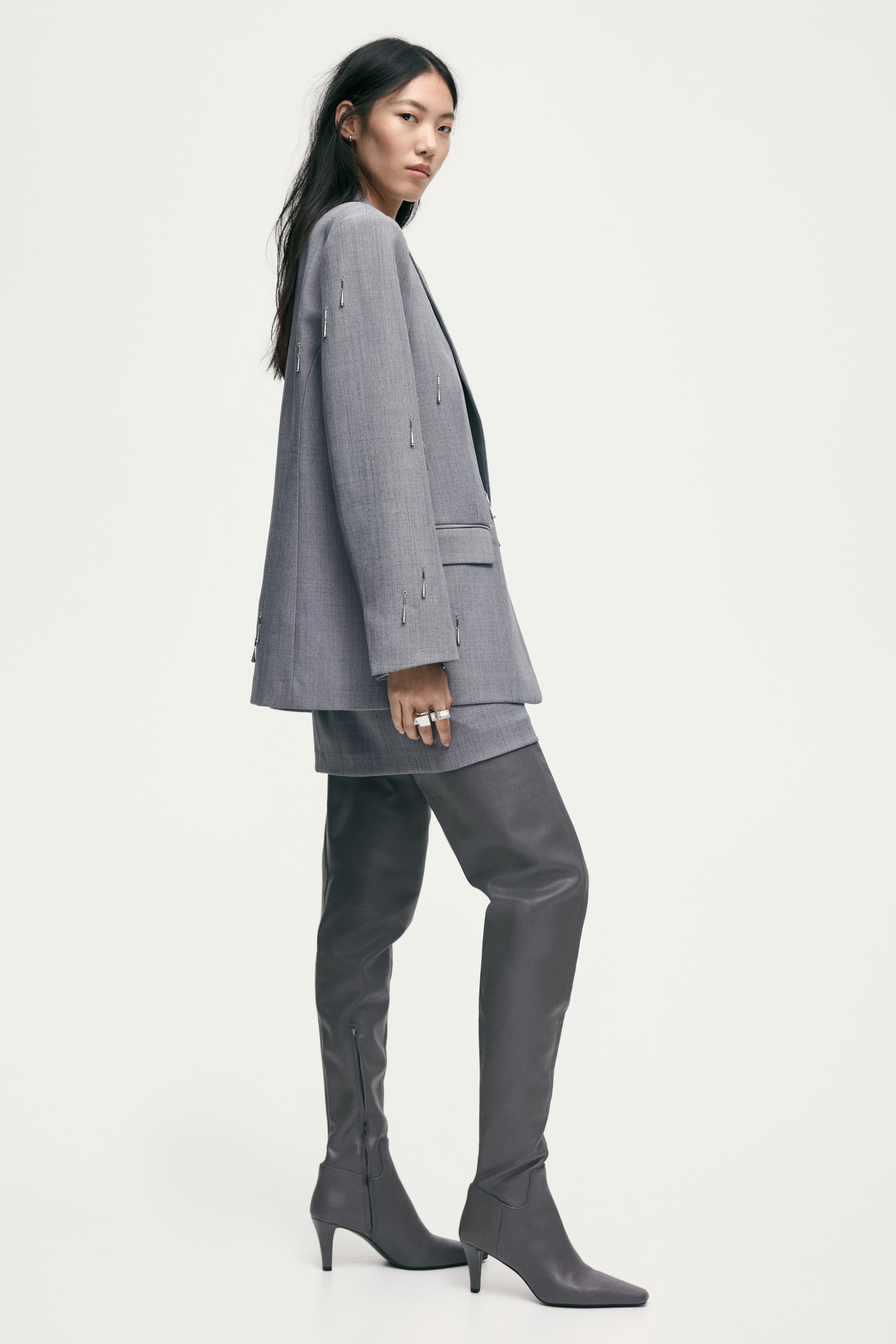 View larger image: Bead-embellished blazer - Grey - Ladies | H&M MY 5