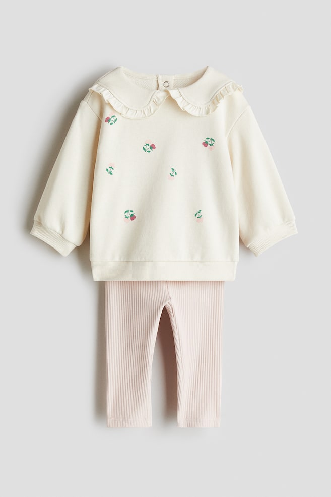 2-piece sweatshirt and leggings set - Cream/Flowers - 1