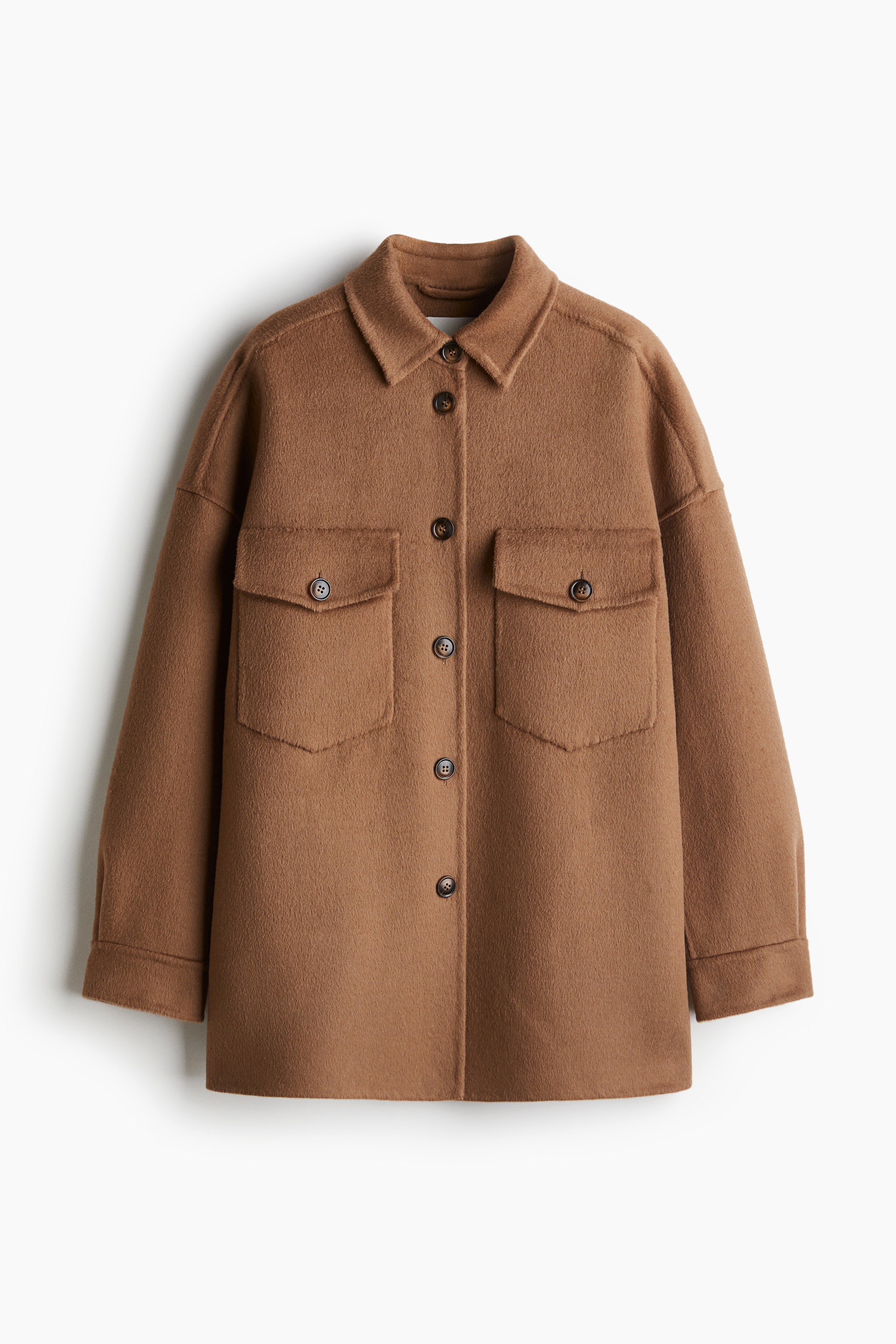 Chamarra camisa hecha a mano en mezcla de lana - Café