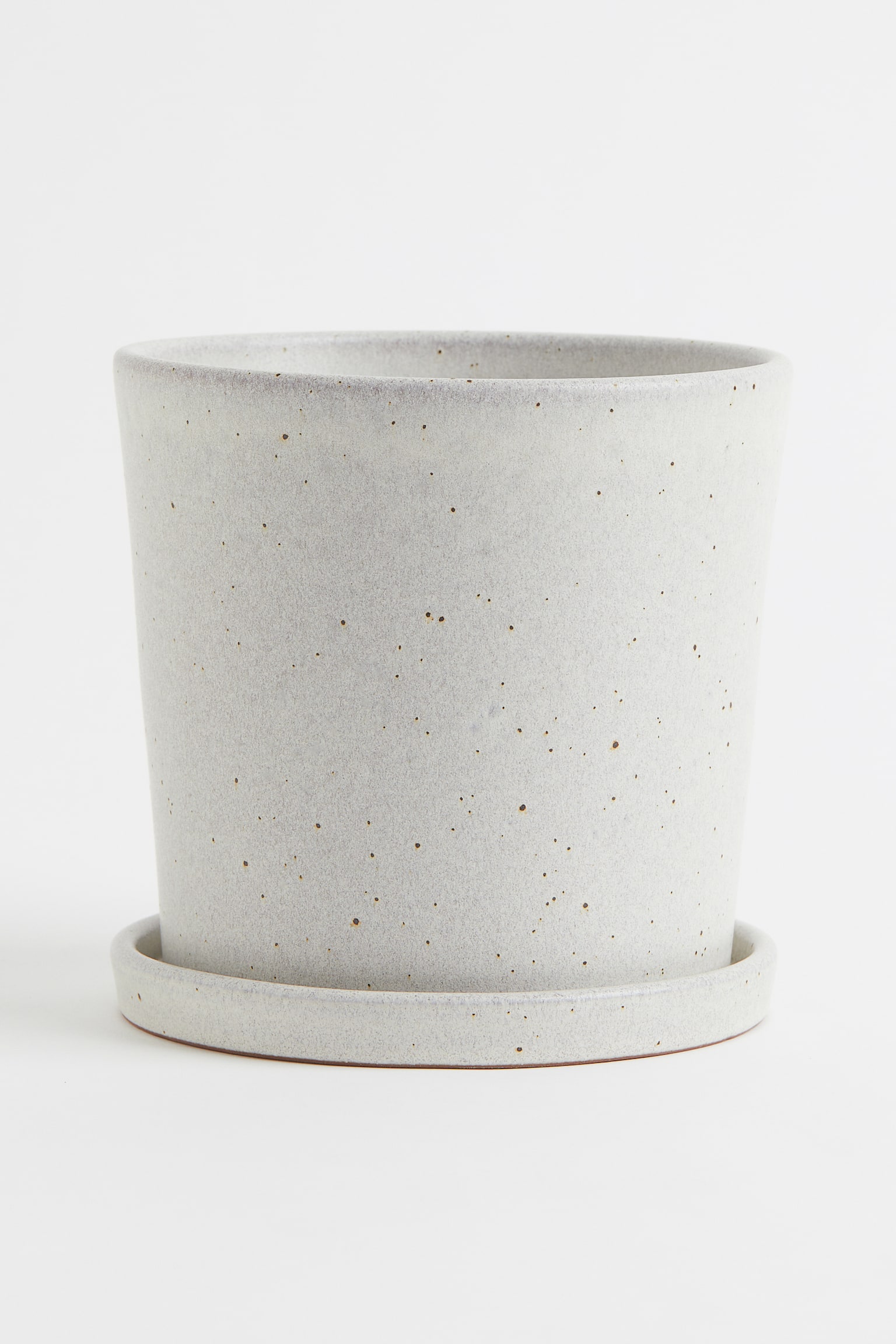 Plant pot and saucer - White/Speckled - 1