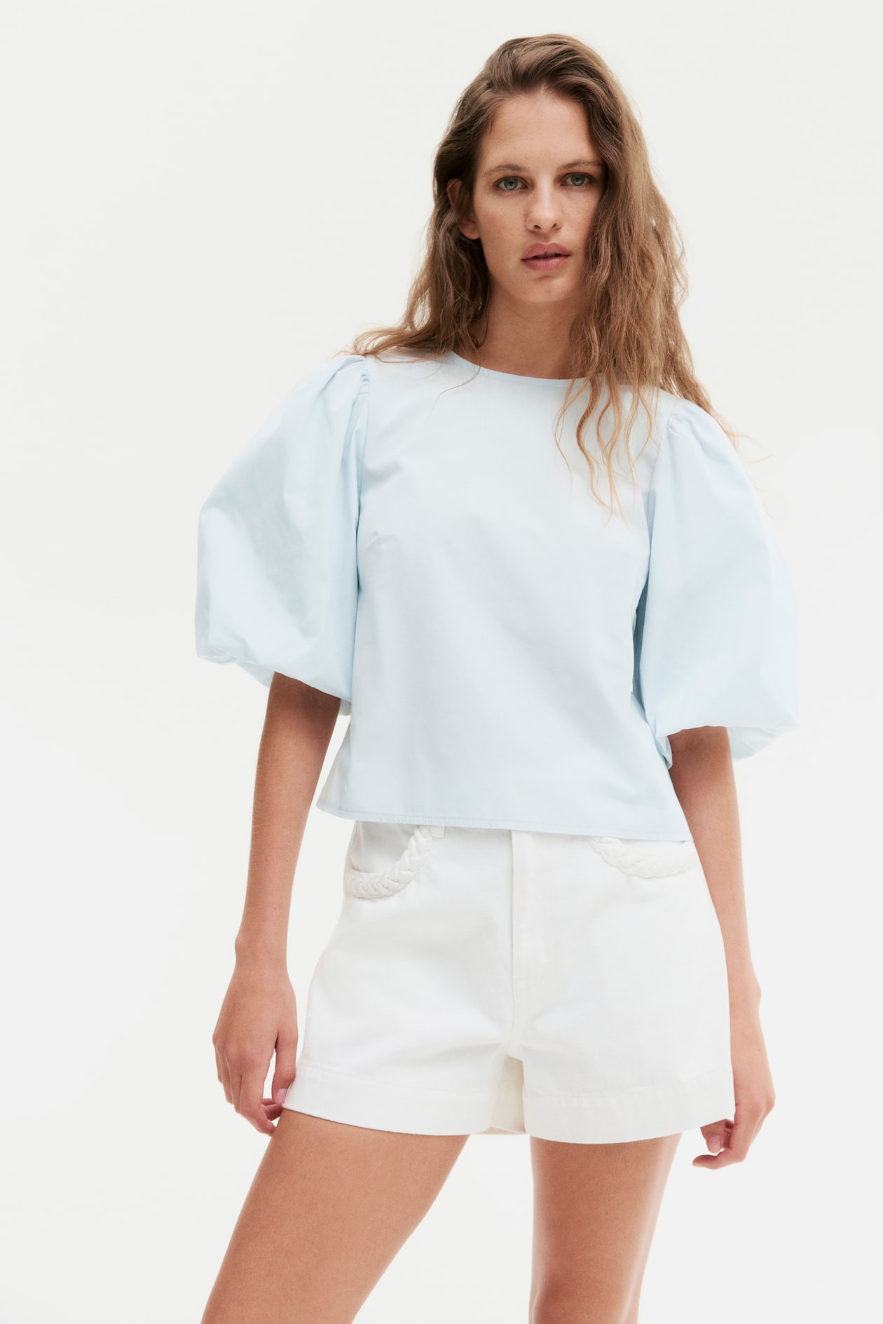 Puff-sleeved blouse Light blue Ladies H&M GB