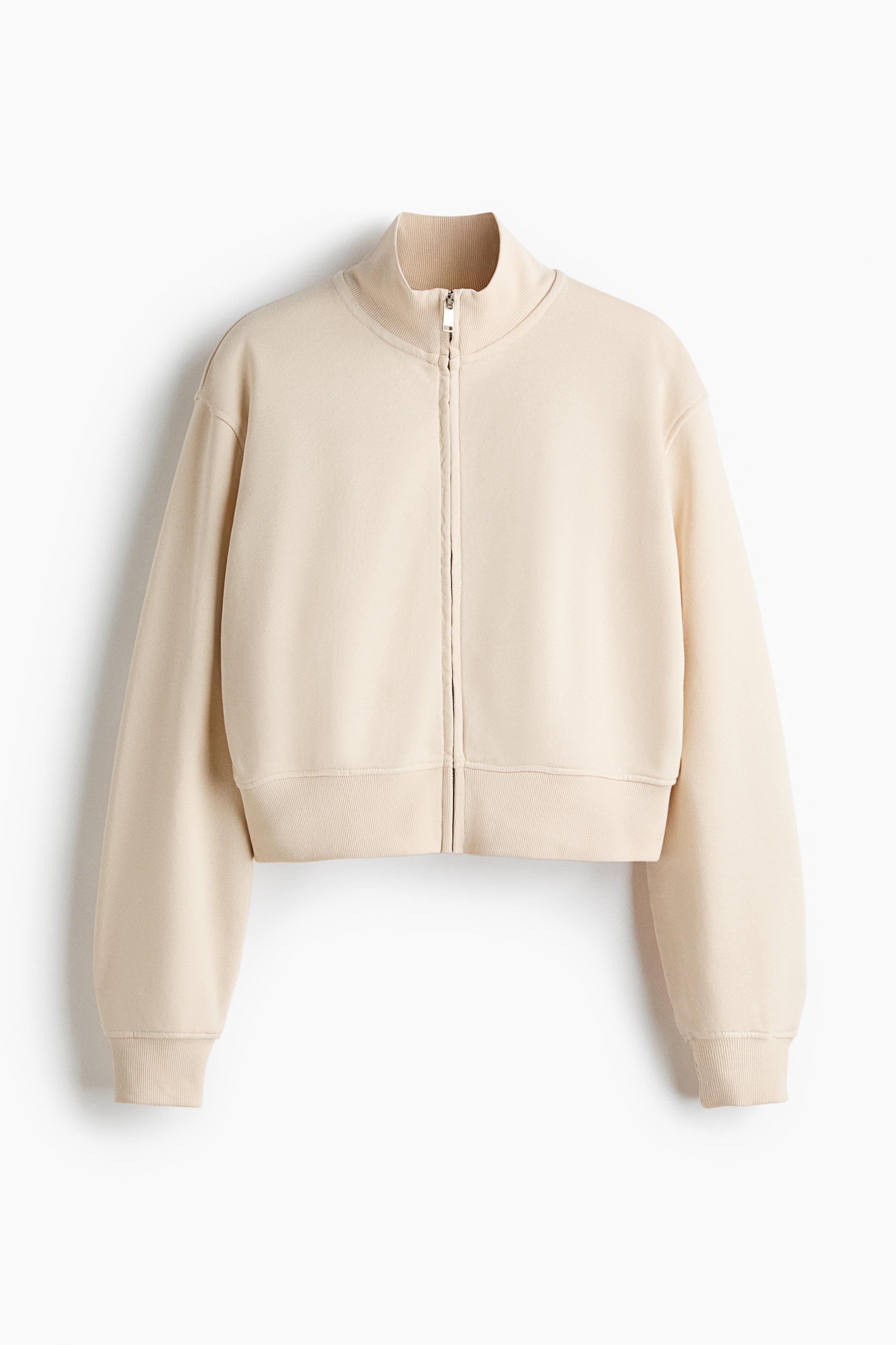 Cropped Sweatshirt Jacket - Light beige/Light gray melange