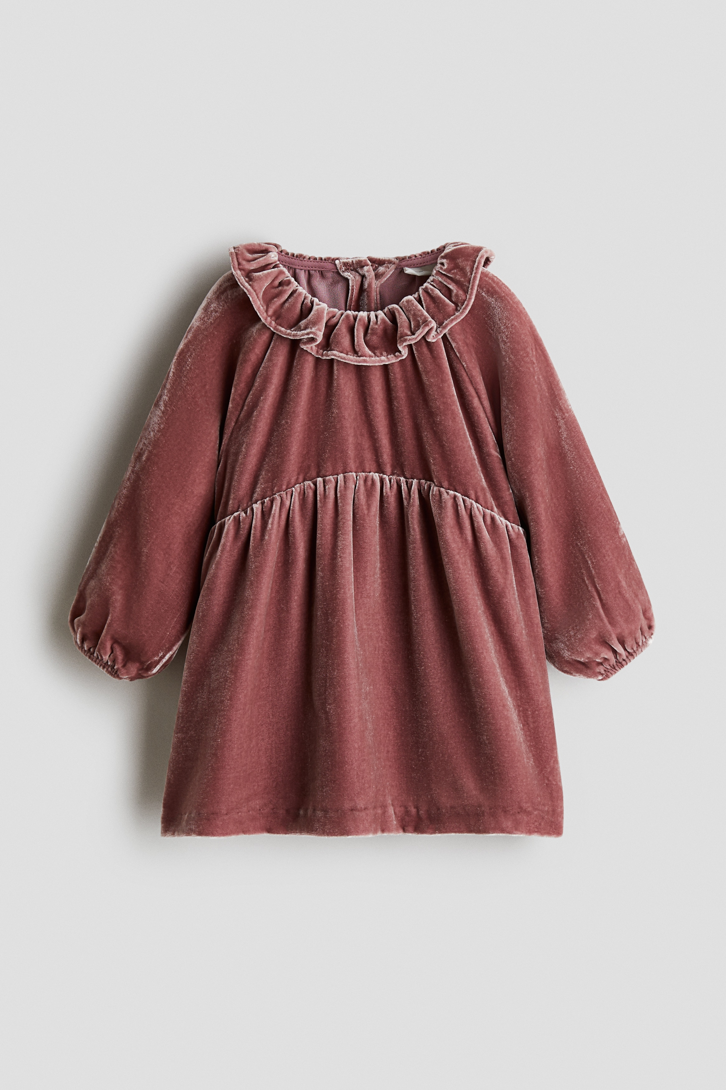 Velours jurk van zijdemix - Dusty roze/Donkerrood