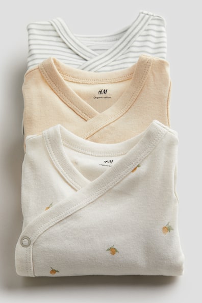 3-pack Wrapover Bodysuits - V-neck - Long sleeve - Yellow/lemons 