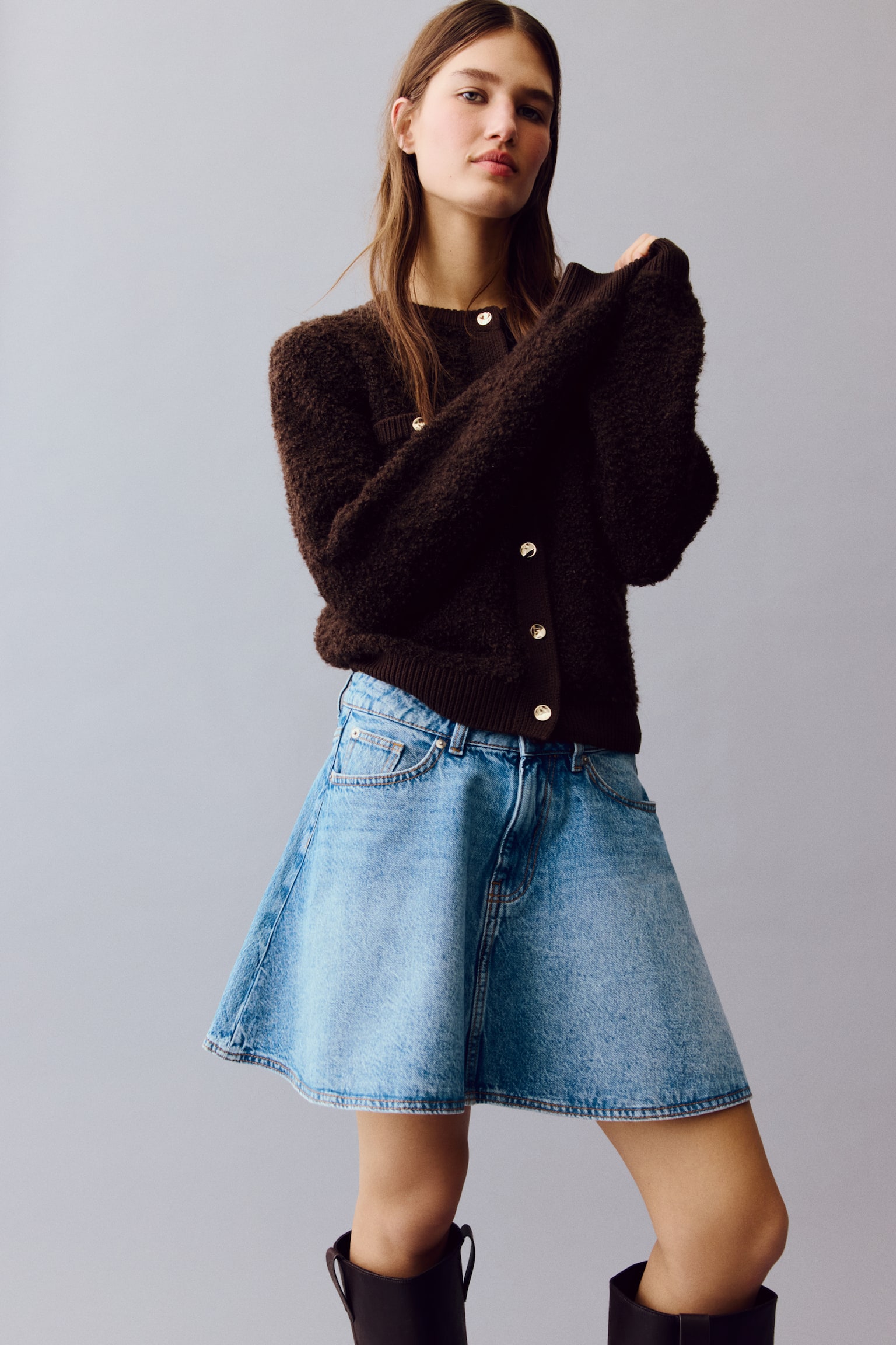 Bouclé-knit cardigan - Dark brown - 5