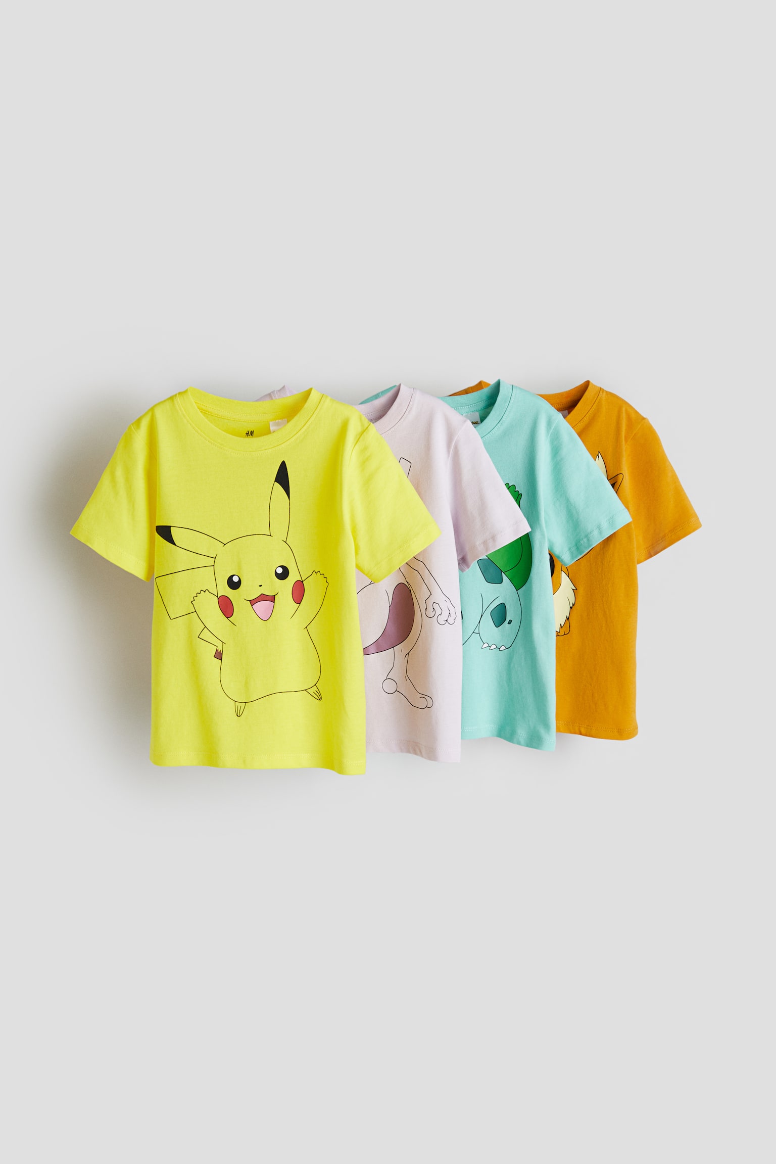 4-pack T-shirt med tryck - Klargul/Pokémon/Klarblå/Sonic the Hedgehog - 1