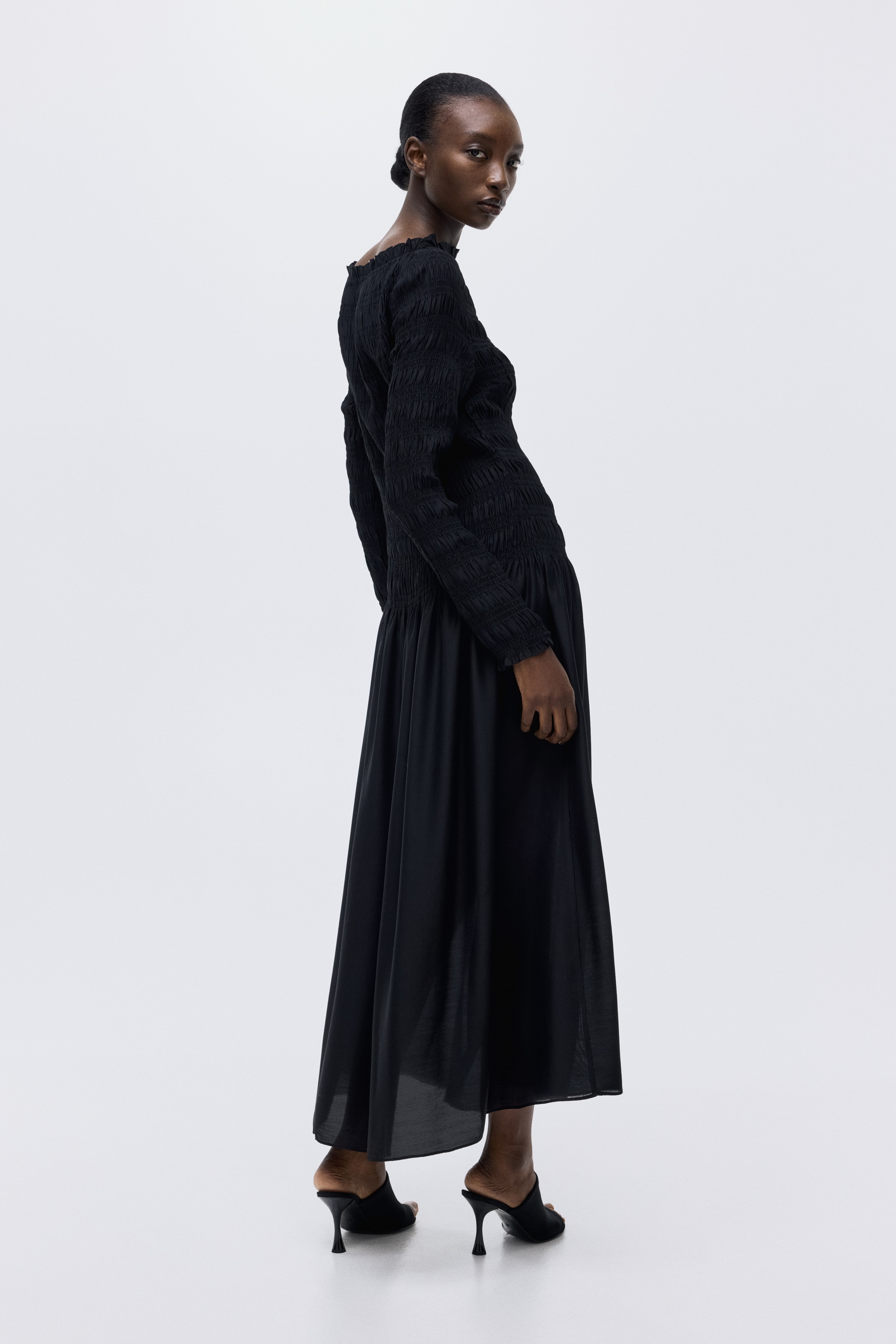 h&m black dress long Metallic Lace Off-Shoulder Black Sheath Midi Dress main image 0