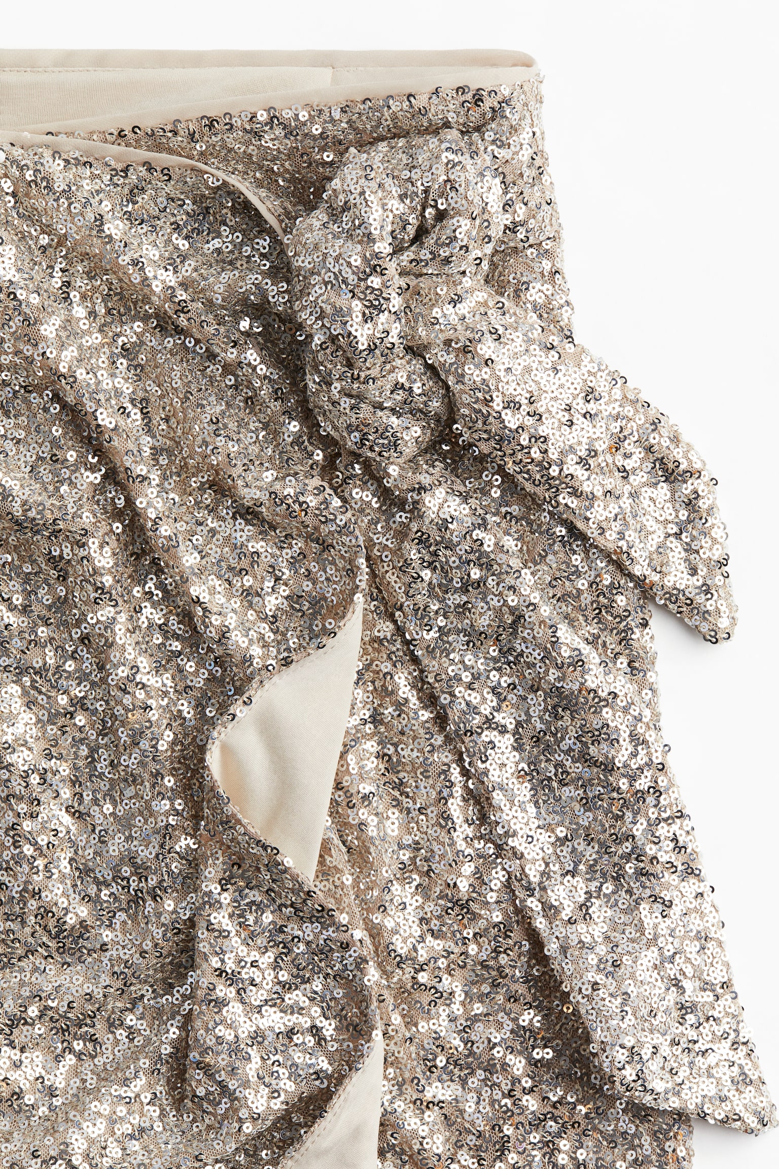 Sequined wrap skirt - Light beige/Silver-coloured/Black - 6