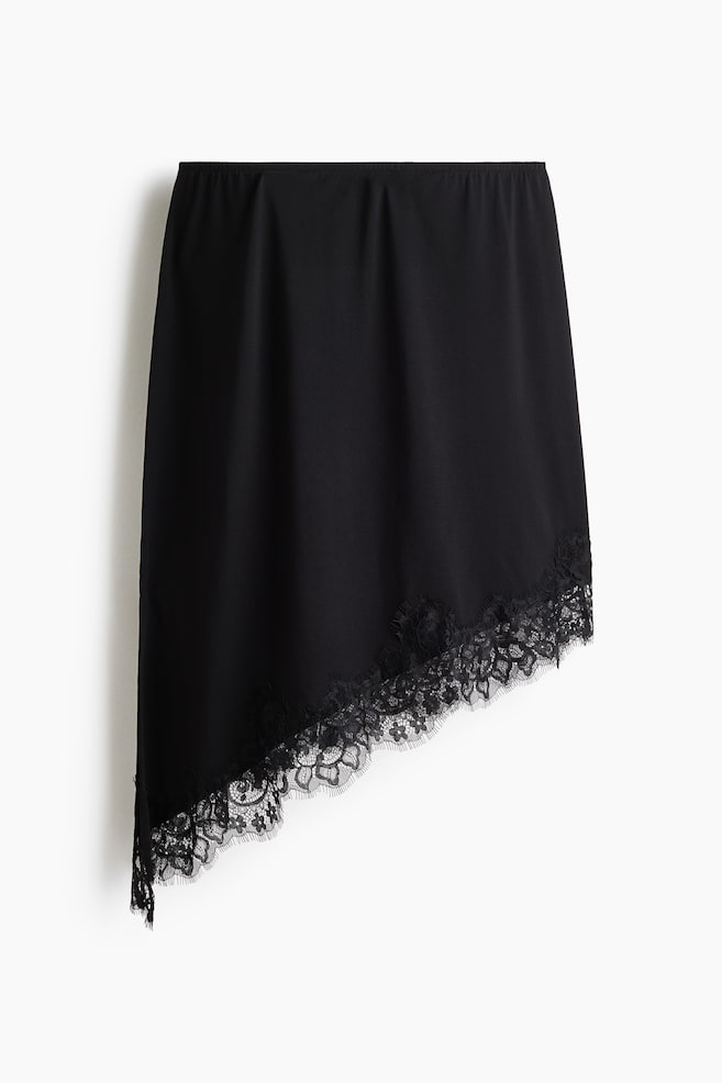 Asymmetric lace-trimmed skirt - Black - 1