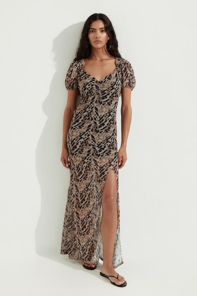 Printed Mesh Dress-Beige/patterned - 6