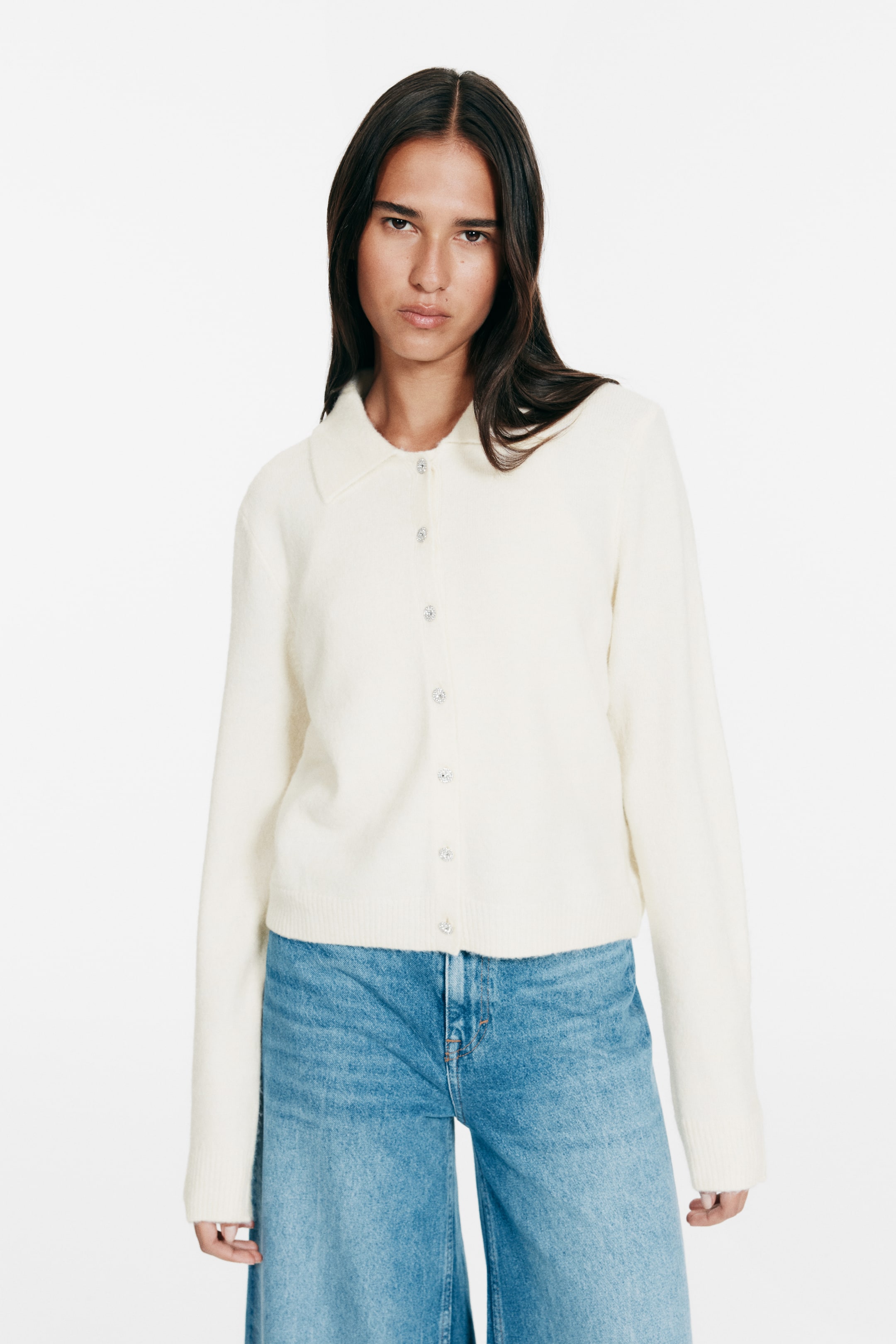 Προβολή μεγαλύτερης εικόνας: Ζακέτα με γιακά - Κρεμ - Ladies | H&M GR 2