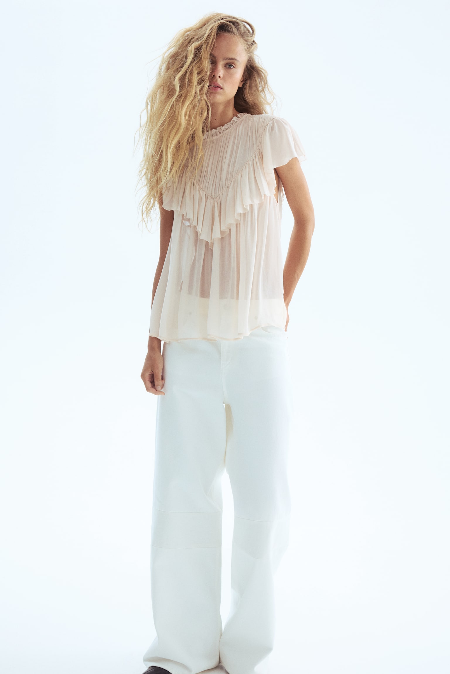 Áo kiểu vải viscose nhún bèo - Màu be nhạt/Màu đỏ rượu/Màu be - 4