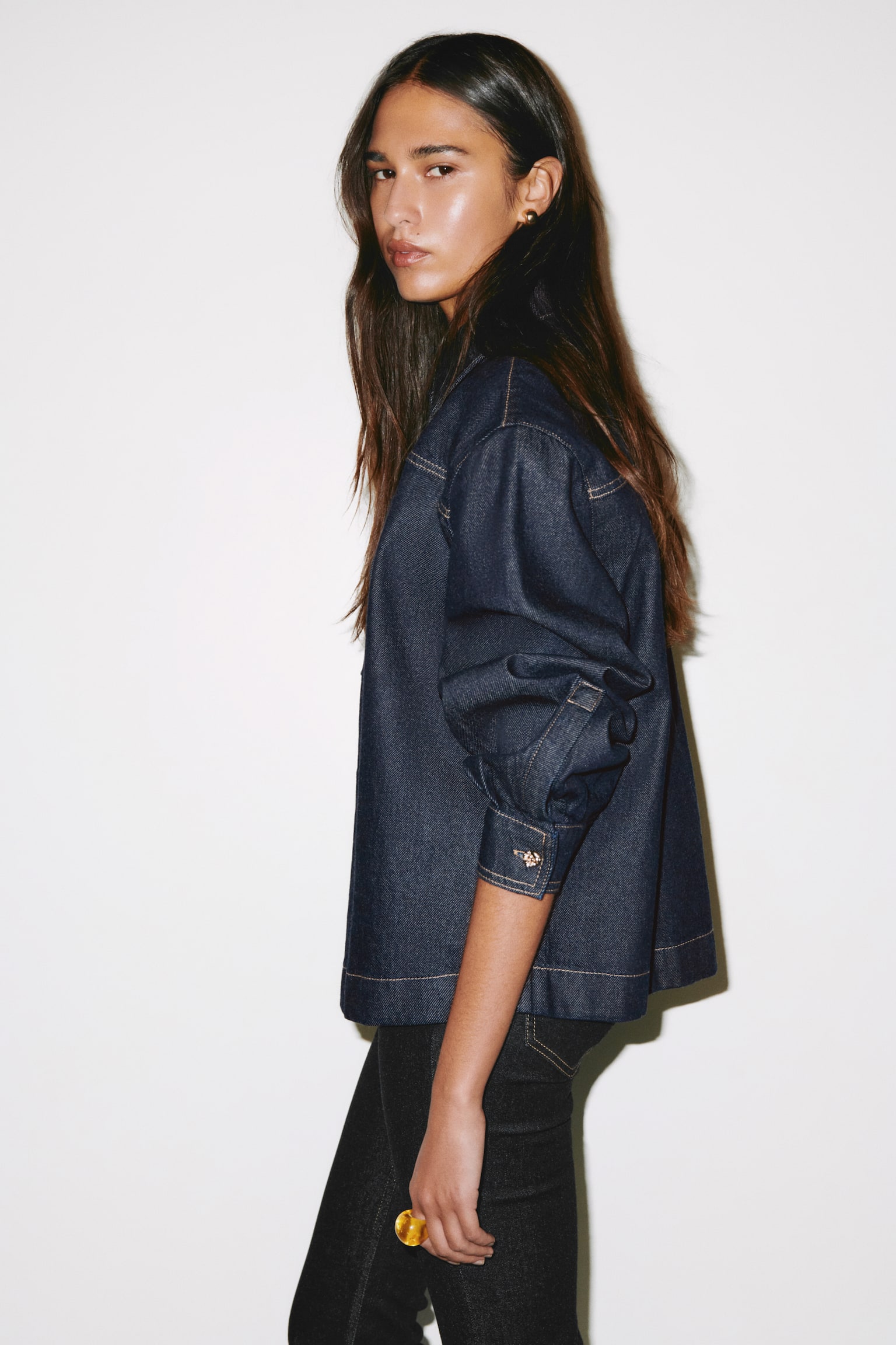 Denim popover shirt - Dark denim blue - 1
