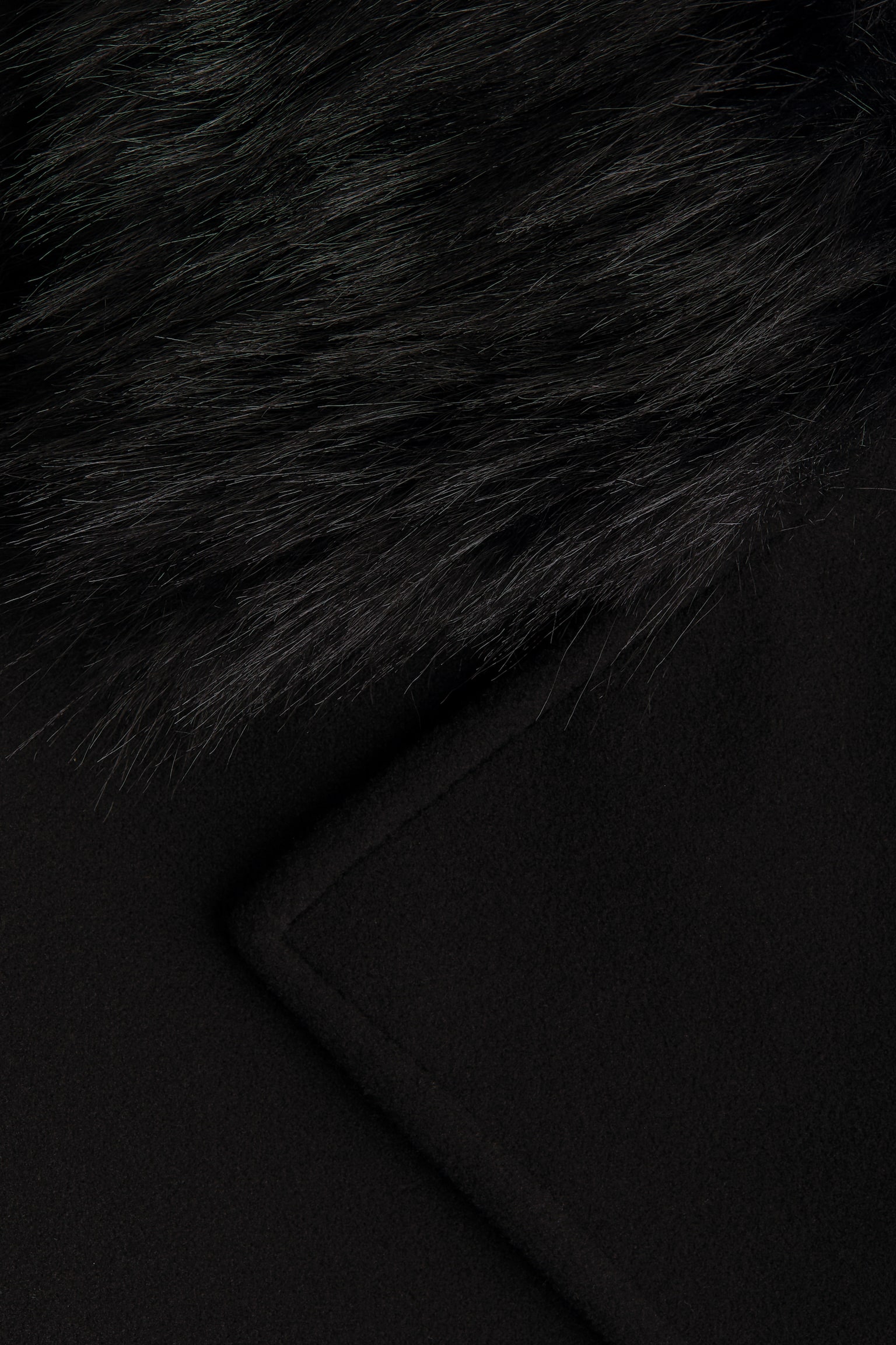 Fluffy-collared pea coat - Black/Brown - 3