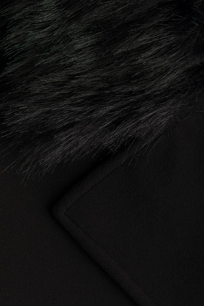 Pea Coat with Fluffy Collar - Black - 3