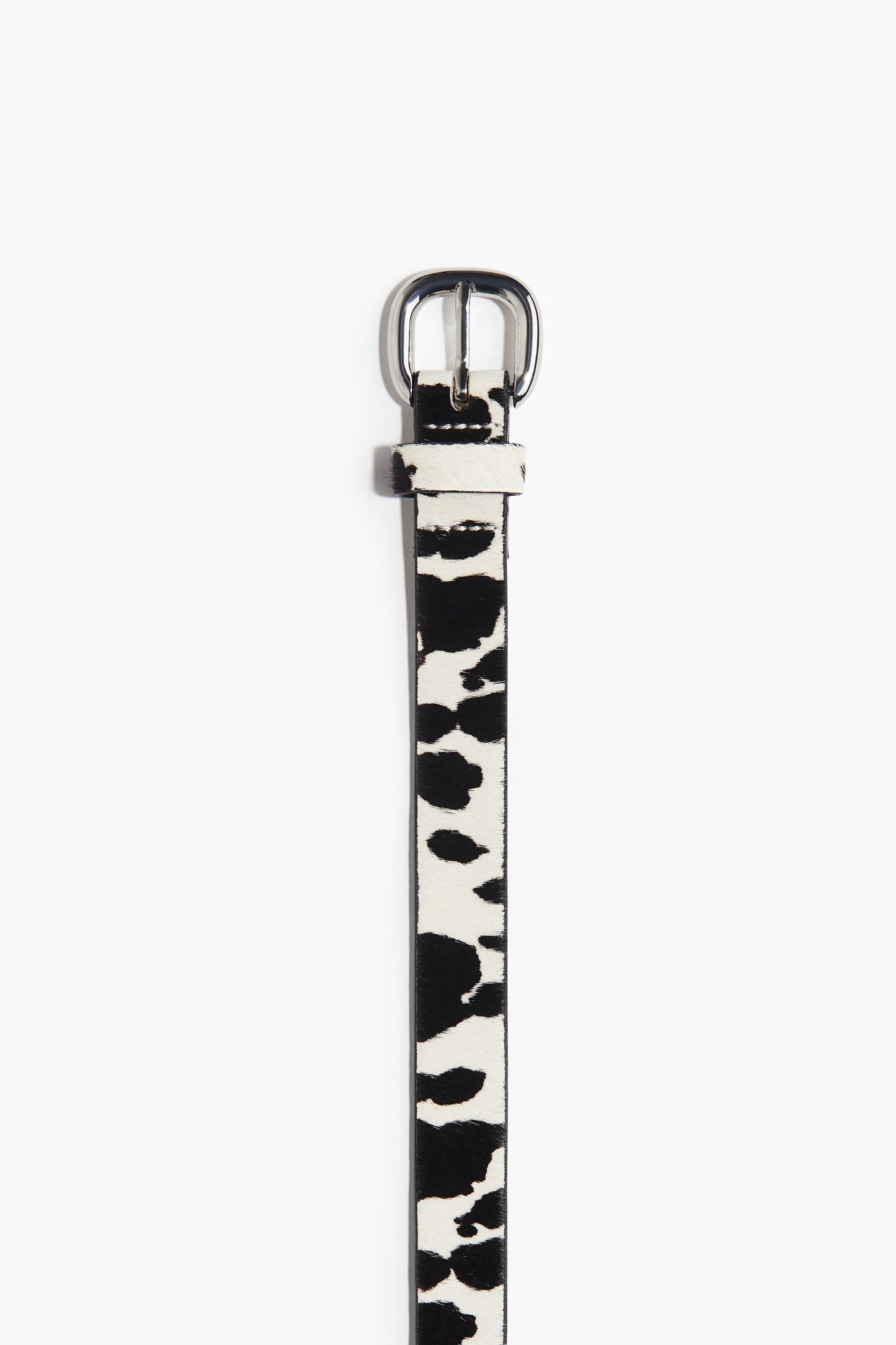 Narrow Leather Belt - Cream/cowhide print - Ladies | H&M US display picture 1