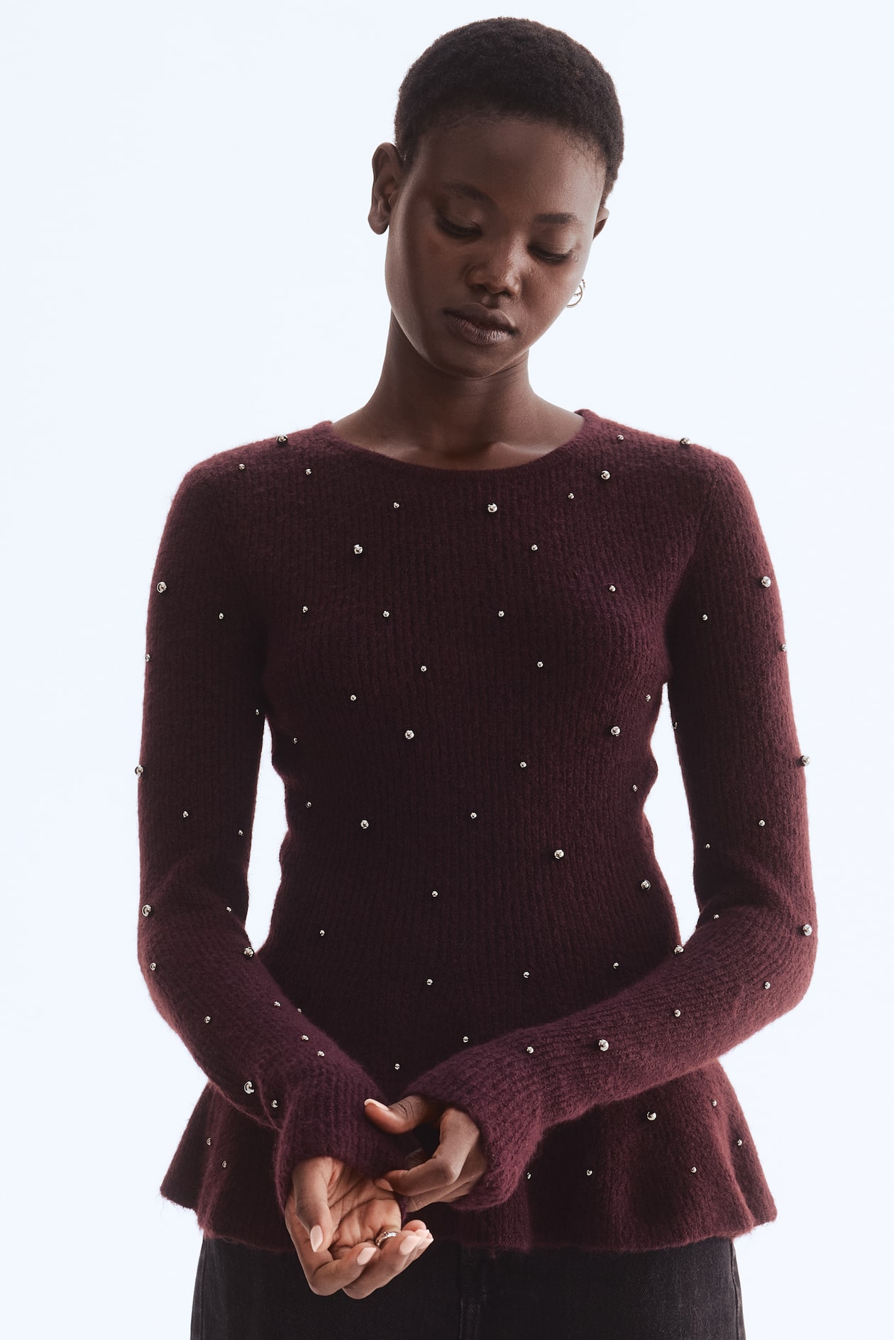 Bead-Embellished Peplum Top - image 4