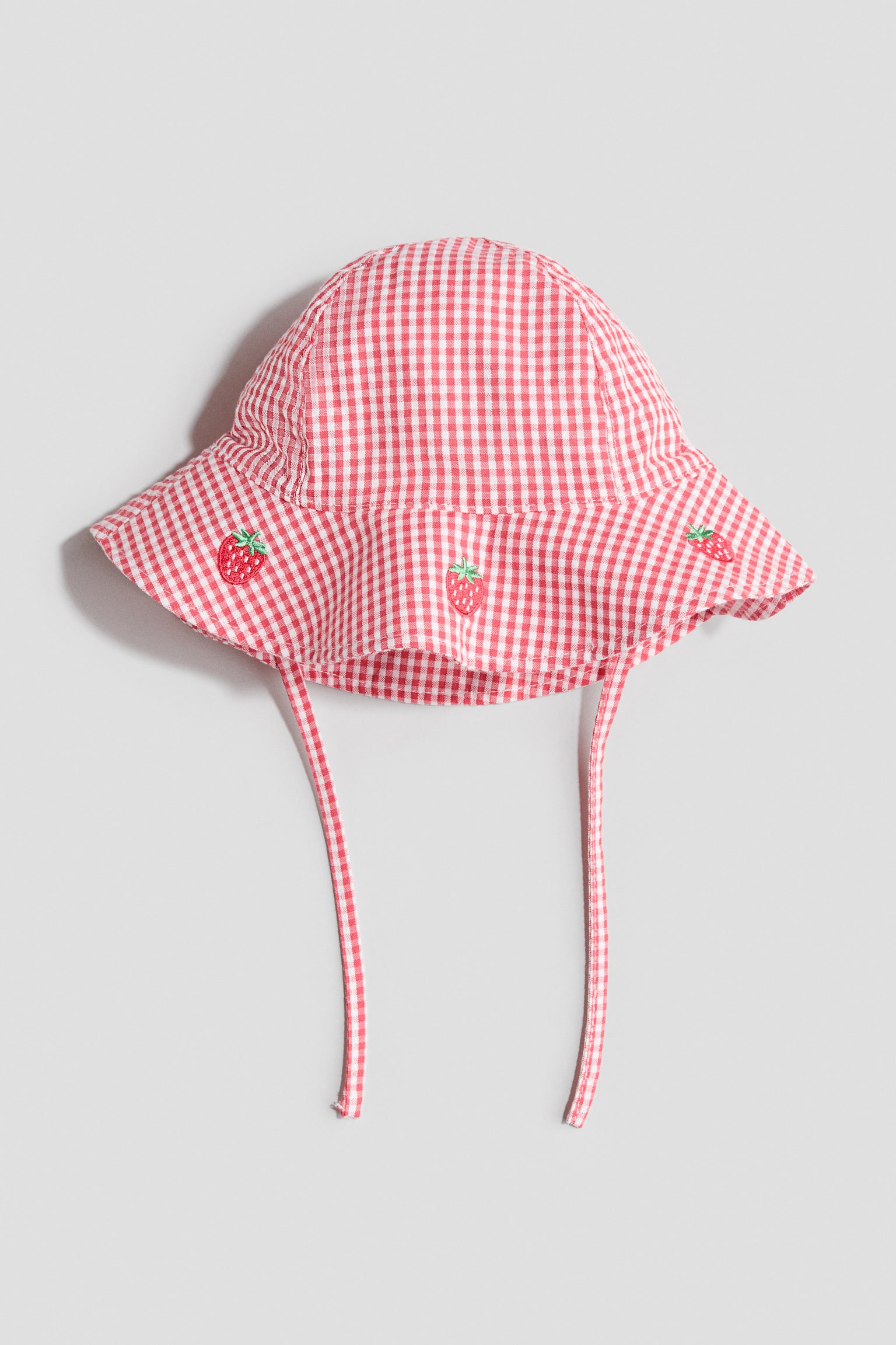 Muslin Sun Hat with Embroidery - Red/strawberries/White/floral