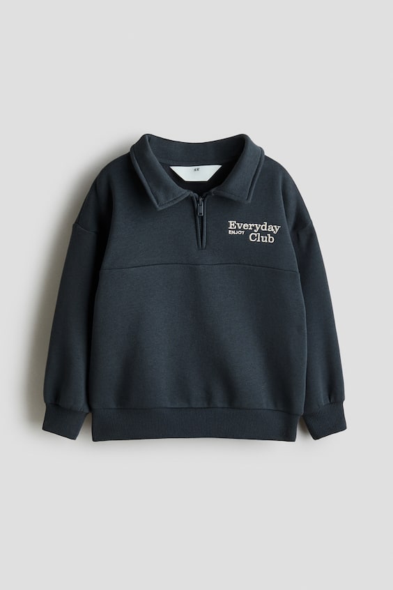 Детские худи H&M Embroidered-Detail Half-Zip Sweatshirt