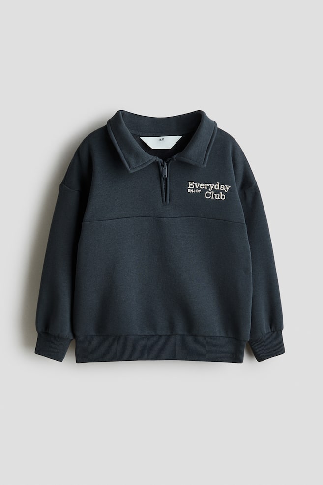 Embroidered-Detail Half-Zip Sweatshirt - Dark gray/Everyday Club/Green/Everyday Club - 1