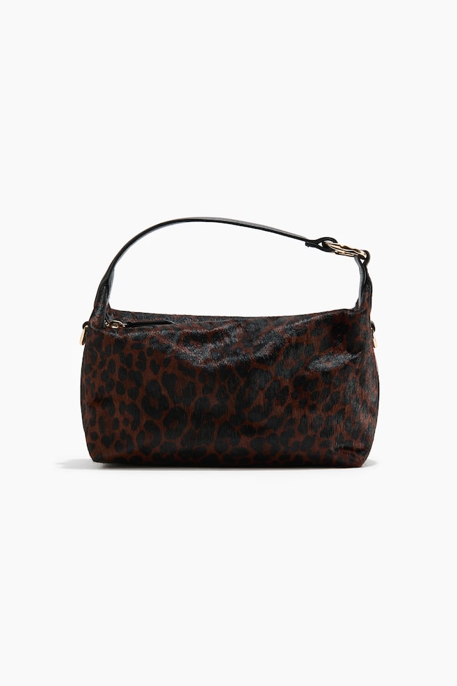 Sac crossbody en cuir - Marron foncé/imitation léopard - 1