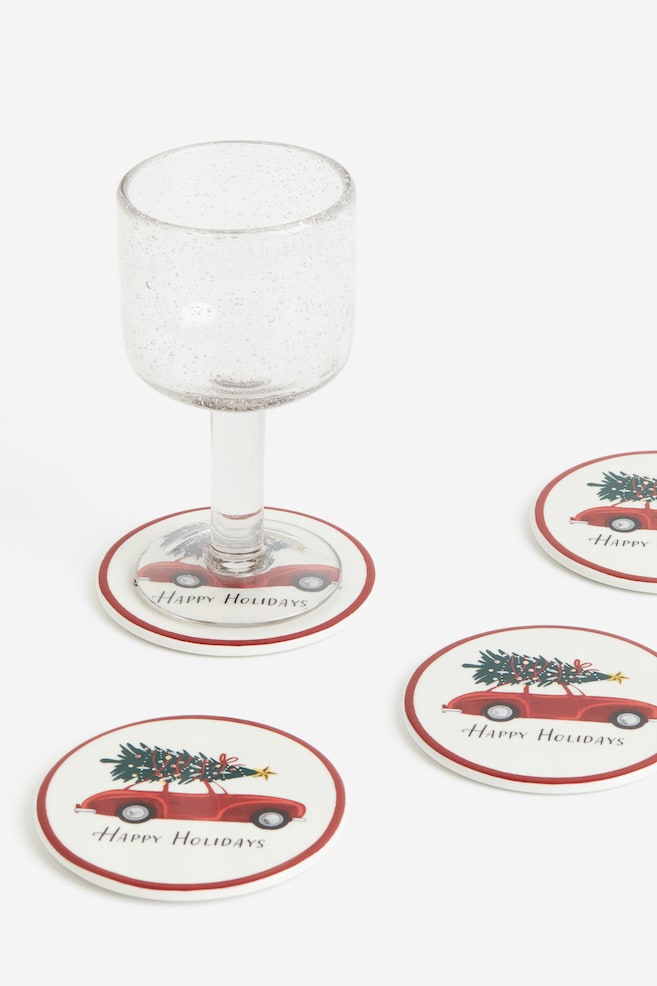 4-pack porcelain coasters - Red/Car - 2
