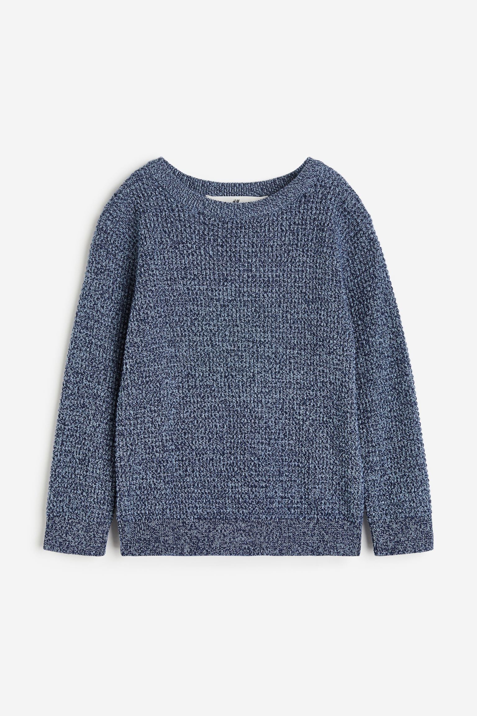 Waffle-knit jumper - Dark blue marl/Natural white - 1