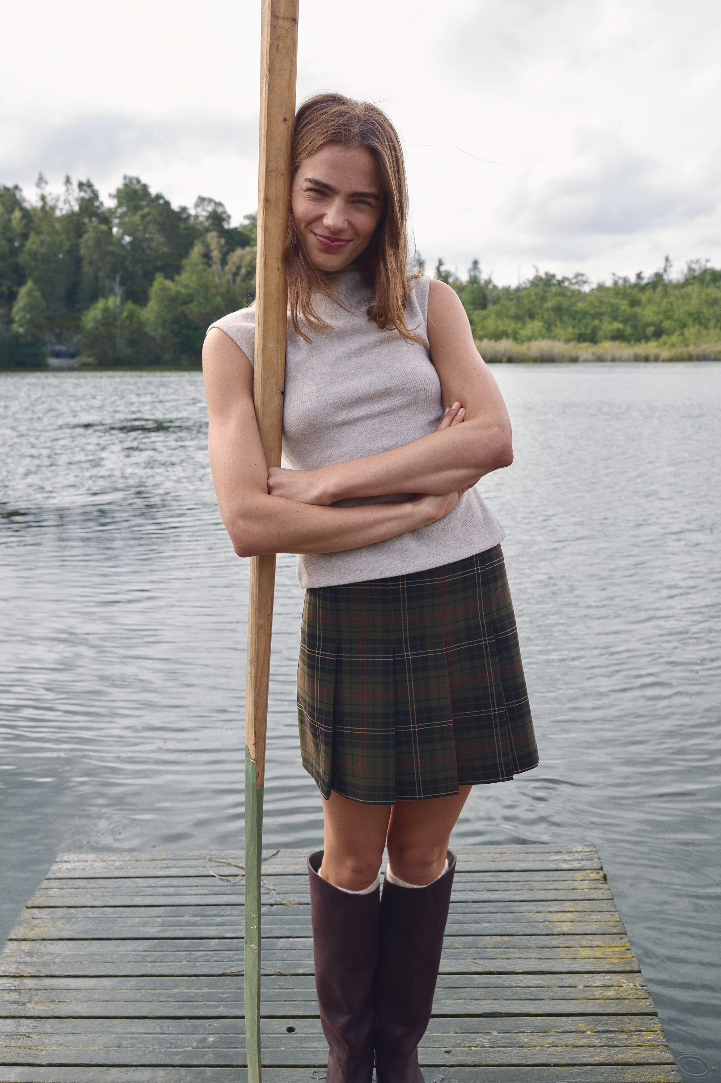 Pleated Skirt - Dark green/plaid - Ladies | H&M US