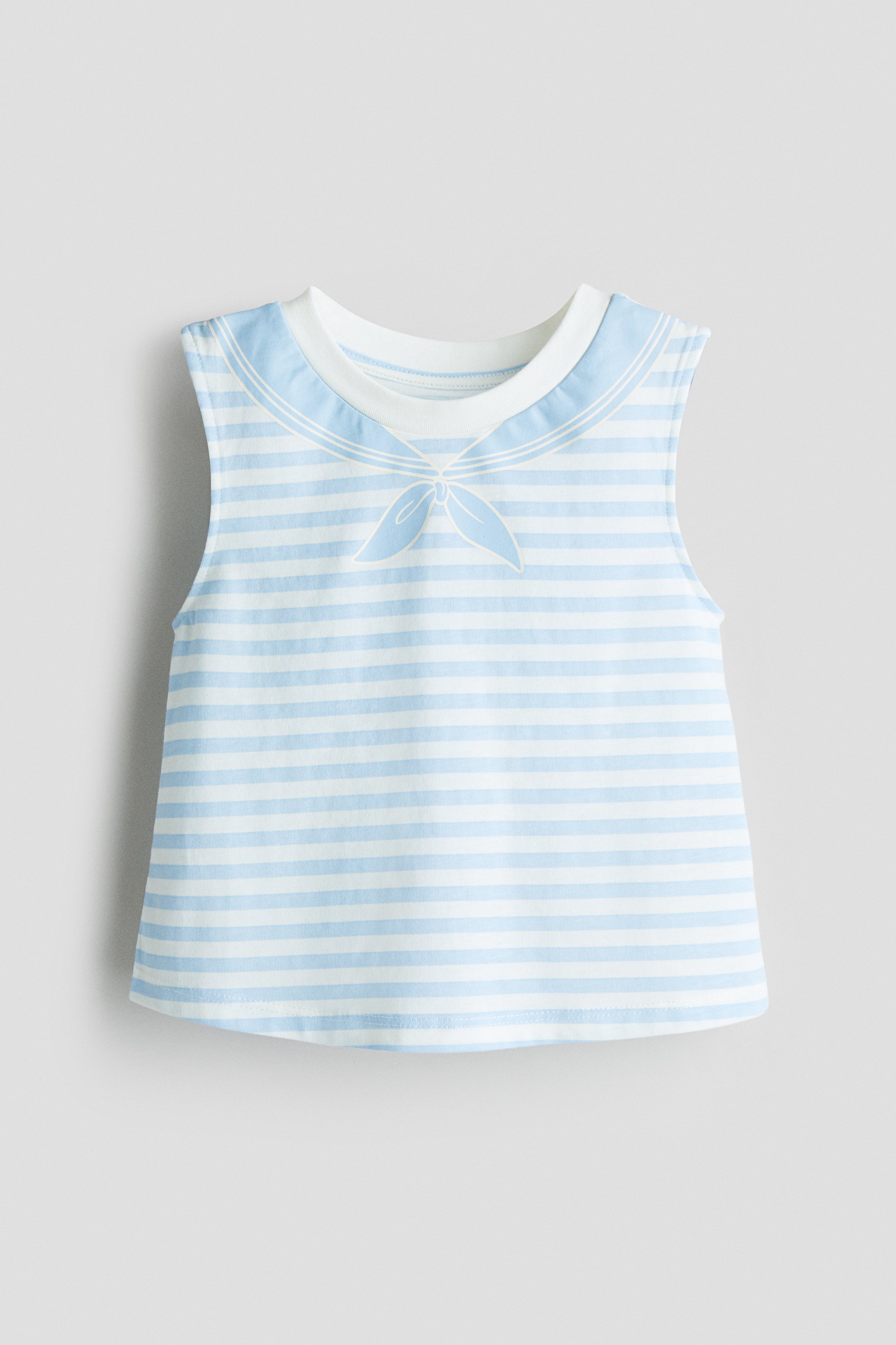 Printed cotton vest top - Light blue/White striped/Navy blue/White striped