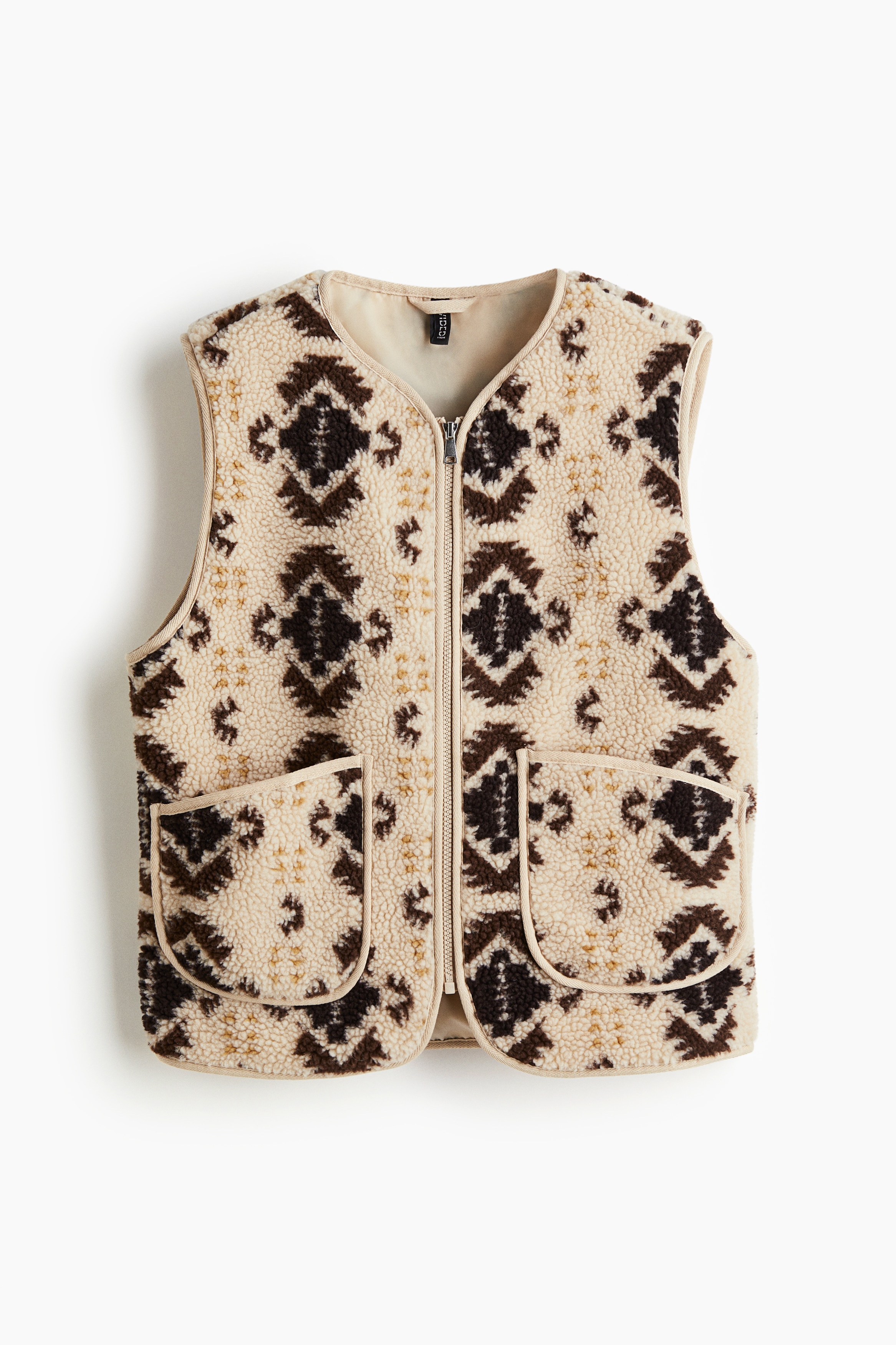 Teddy Fleece Vest - Beige/patterned/White
