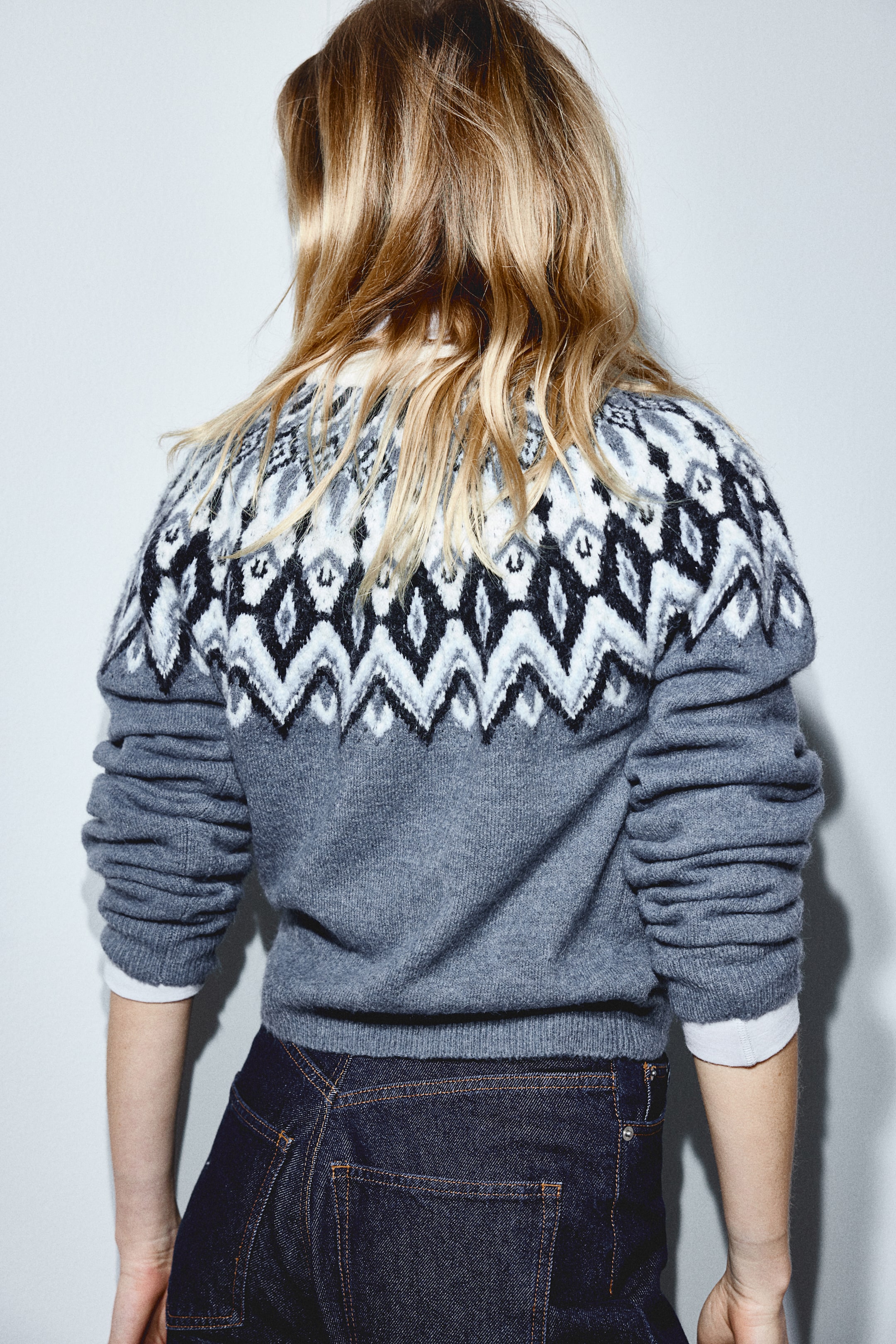 Jacquard-knit cardigan - Dusty blue/Patterned - Ladies | H&M GB 5