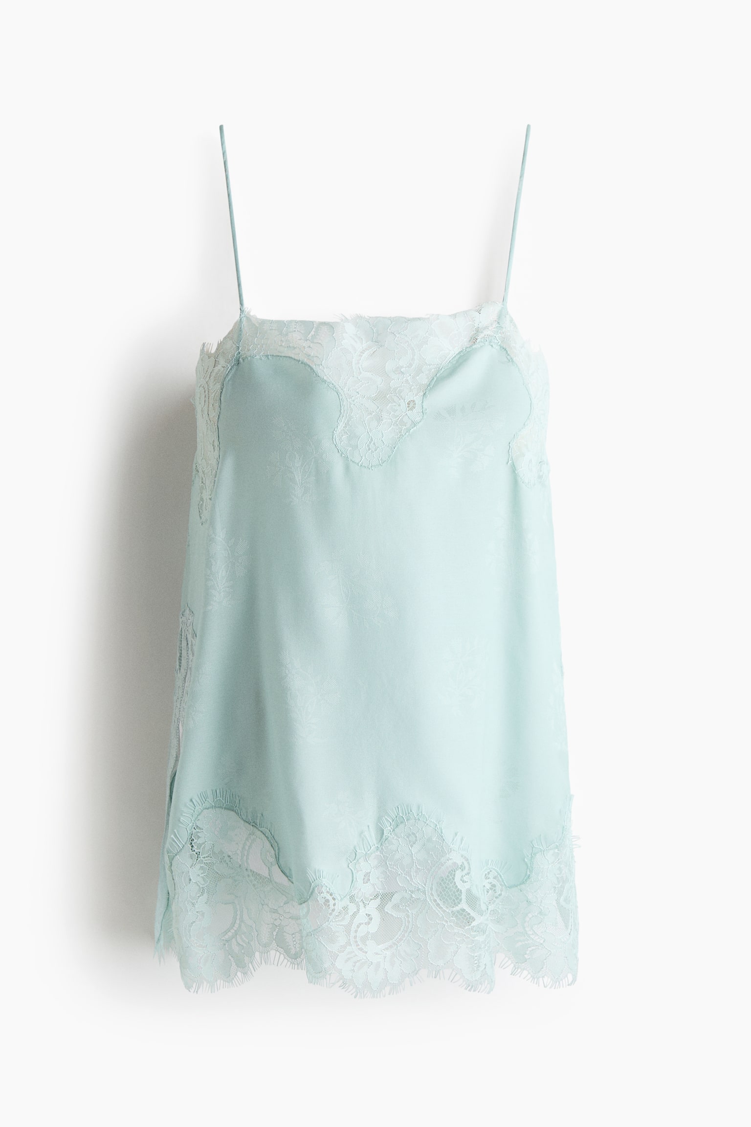Lace-trimmed jacquard-weave top - Light turquoise/Beige - 1