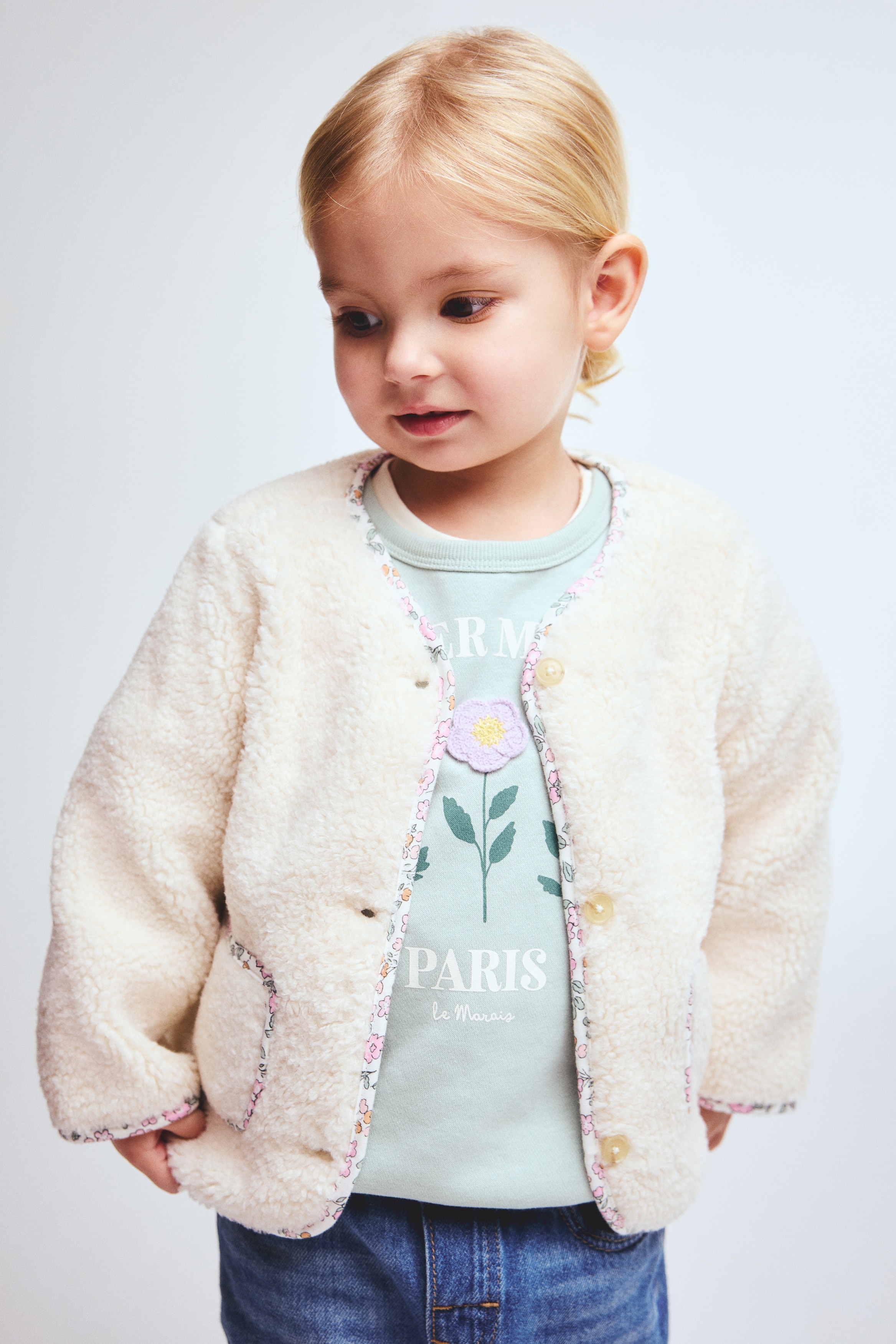 Teddy jacket - White/Floral/Light pink