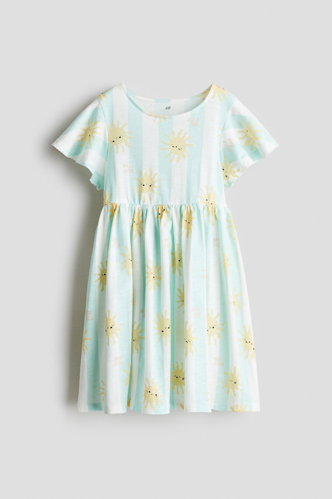Robe à manches volantées en coton - Turquoise clair/rayé - 1