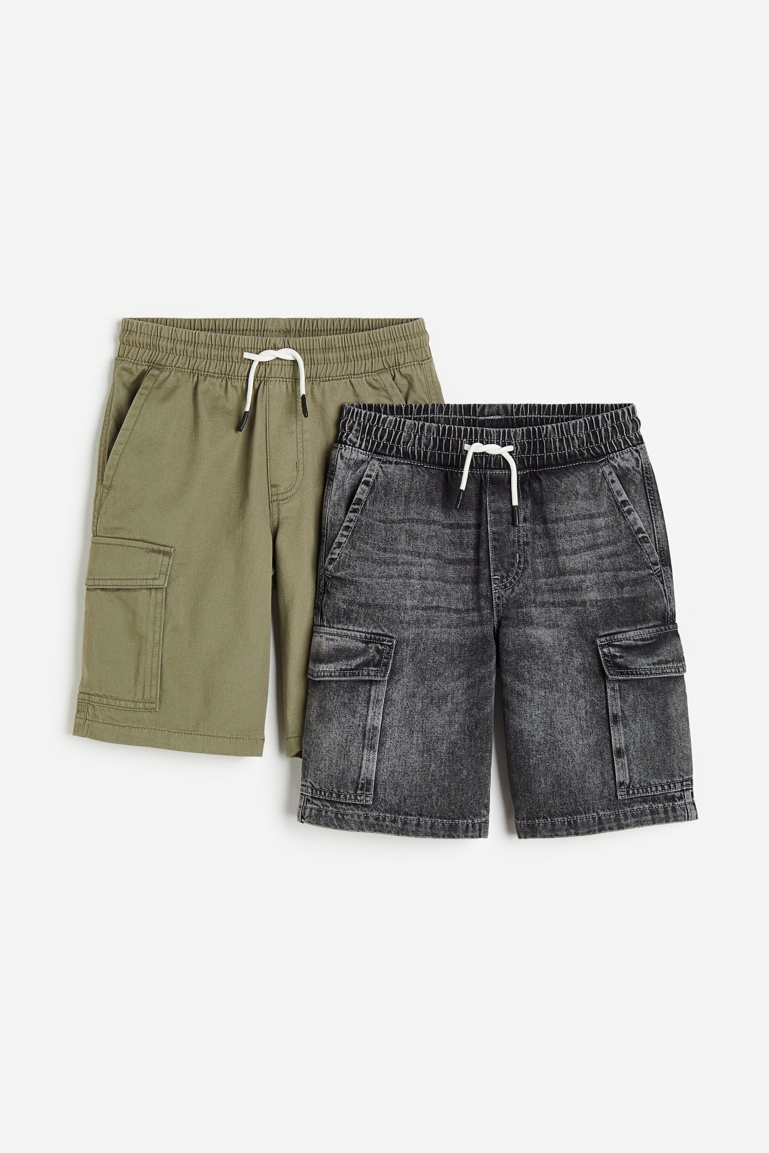 2-pack cargo shorts - Khaki green/Dark grey/Denim grey/Khaki green - 1