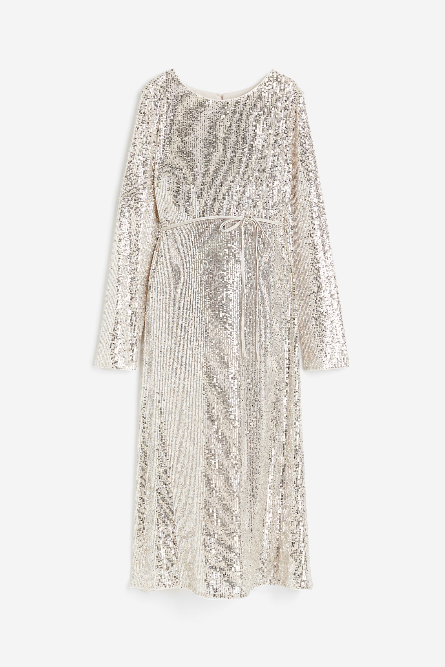 MAMA Sequined tie-belt dress - Light beige/Silver-coloured - 1