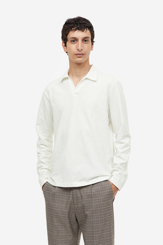 Regular Fit Long-sleeved polo shirt - White/Black - 1