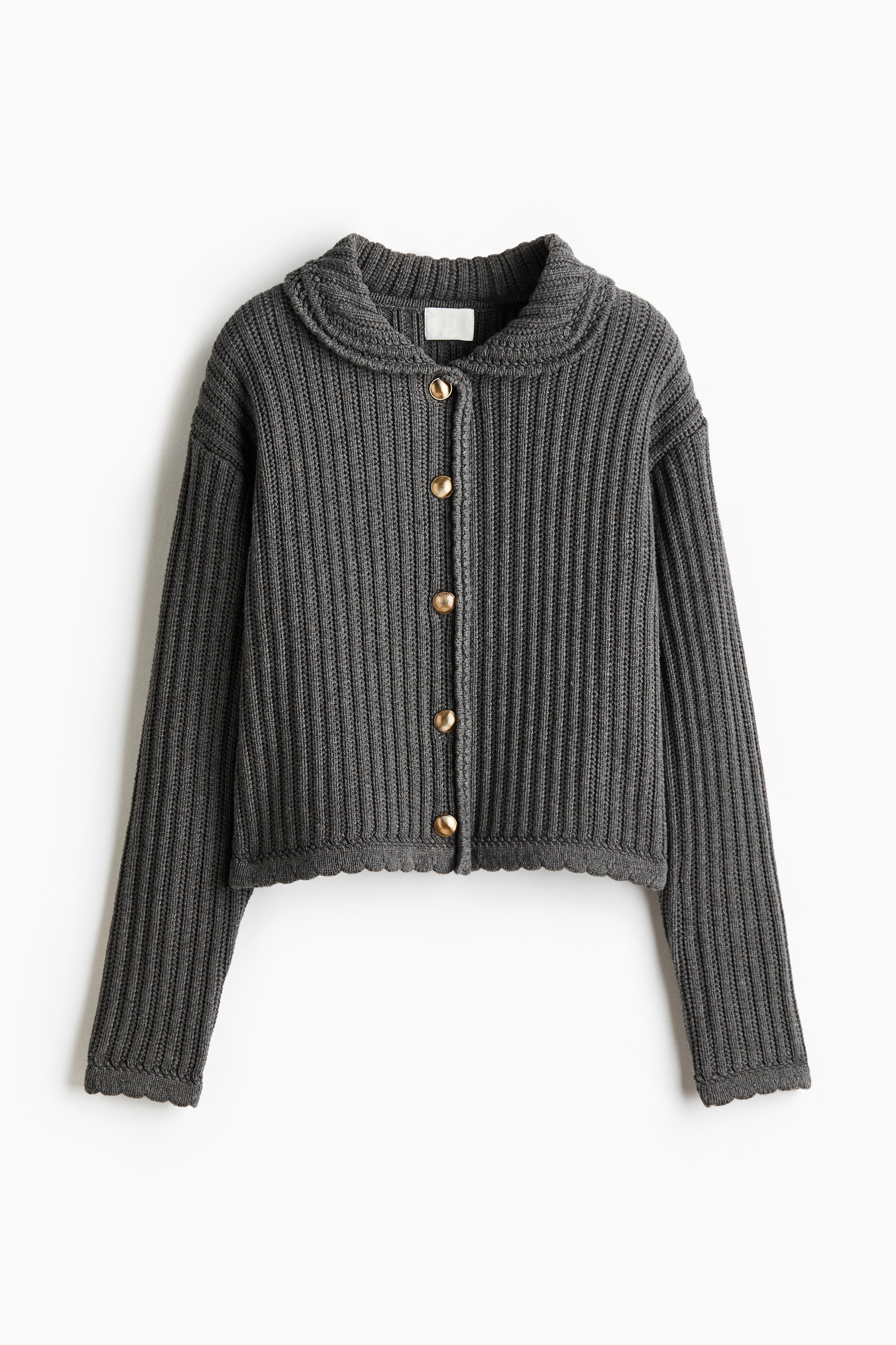 襟付きカーディガン - グレーメランジ/ネイビーブルー/クリーム