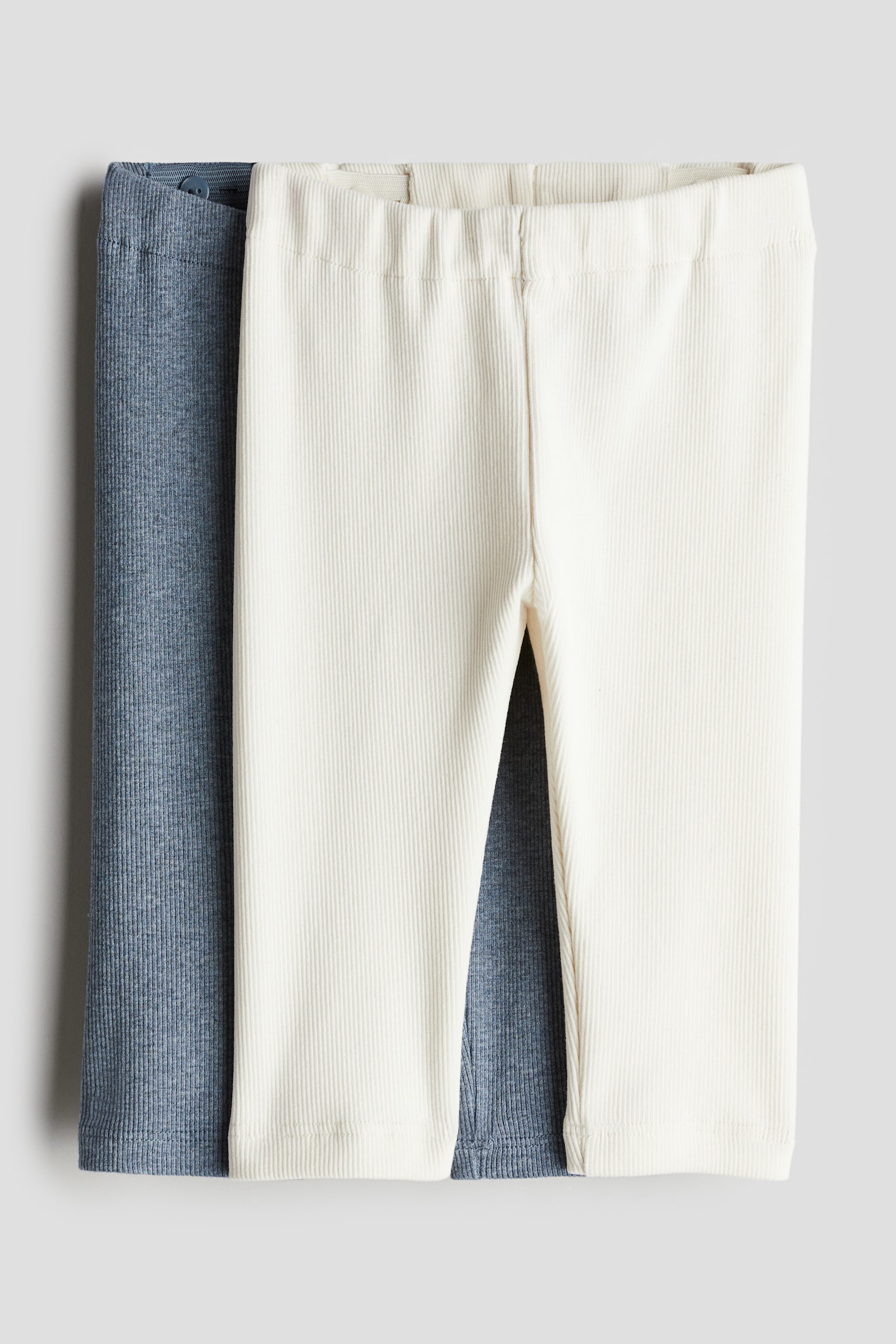 2-pack ribbed cotton leggings - Dusty blue marl/Cream/Dark grey/Light grey/Beige/Khaki green - 1