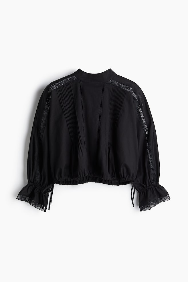 Katoenen blouse met kant - Zwart - 1
