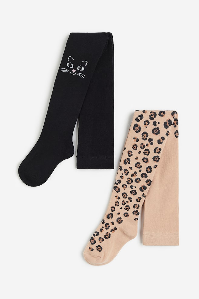 2-pack fine-knit tights - Beige/Leopard print/Dusty pink/Unicorns/Light pink/Unicorn/Light beige/Hearts/dc - 1