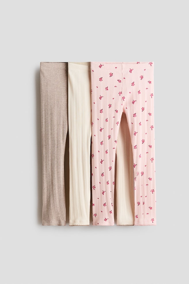 3-pack cotton leggings - Light pink/Floral - 1