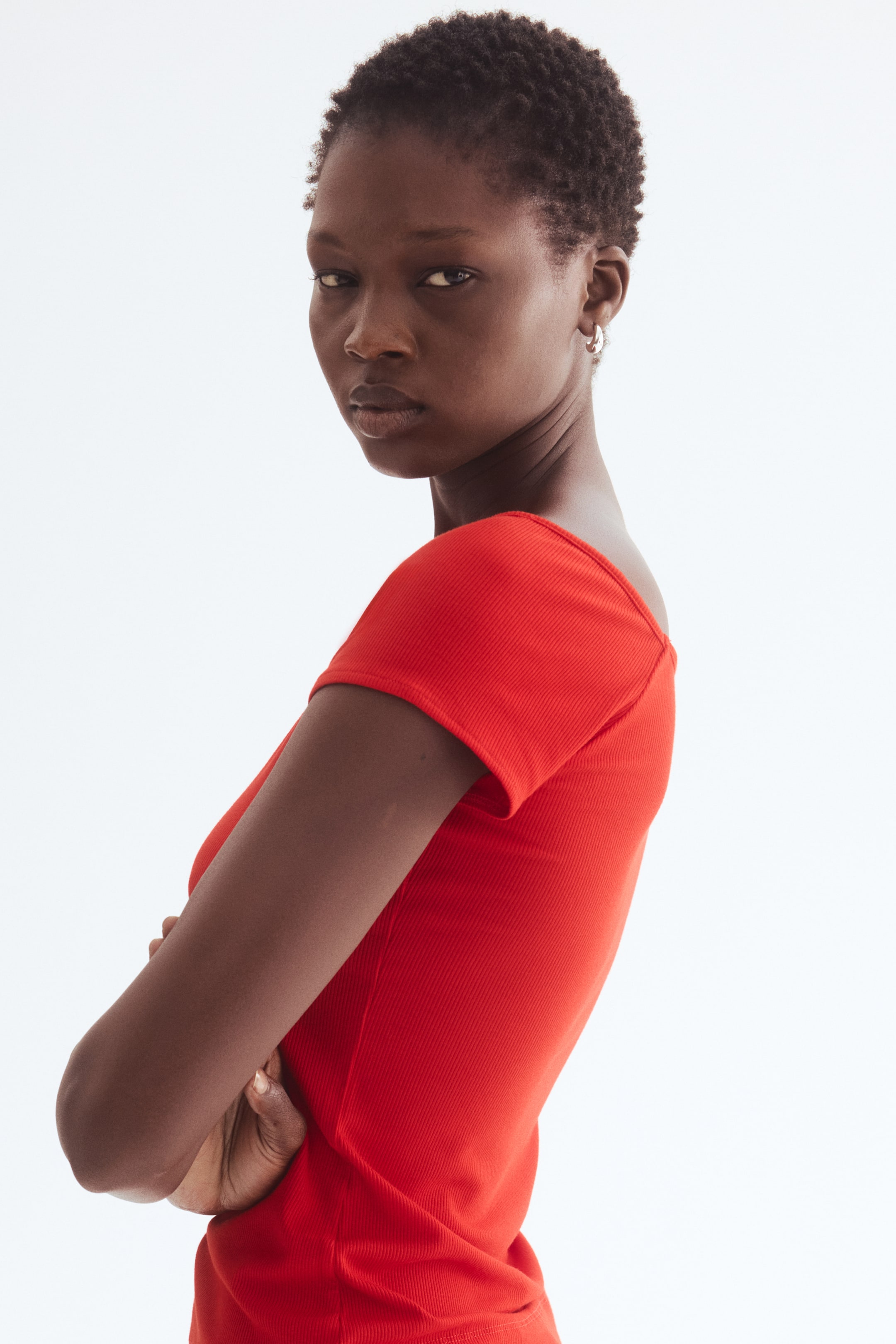 View larger image: Ribbed Top - Red - Ladies | H&M US 3