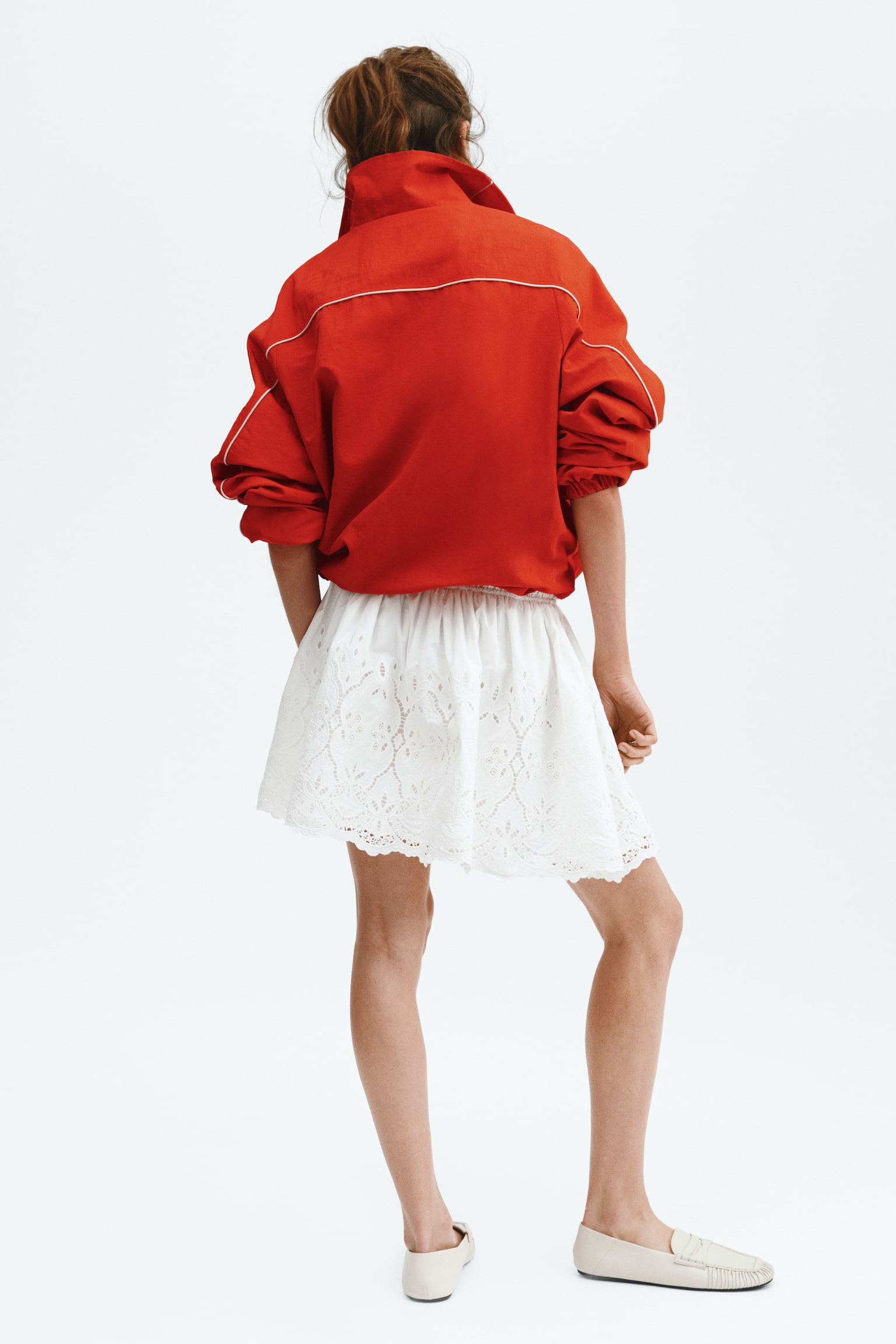 Broderie-anglaise drawstring skirt - White - 4