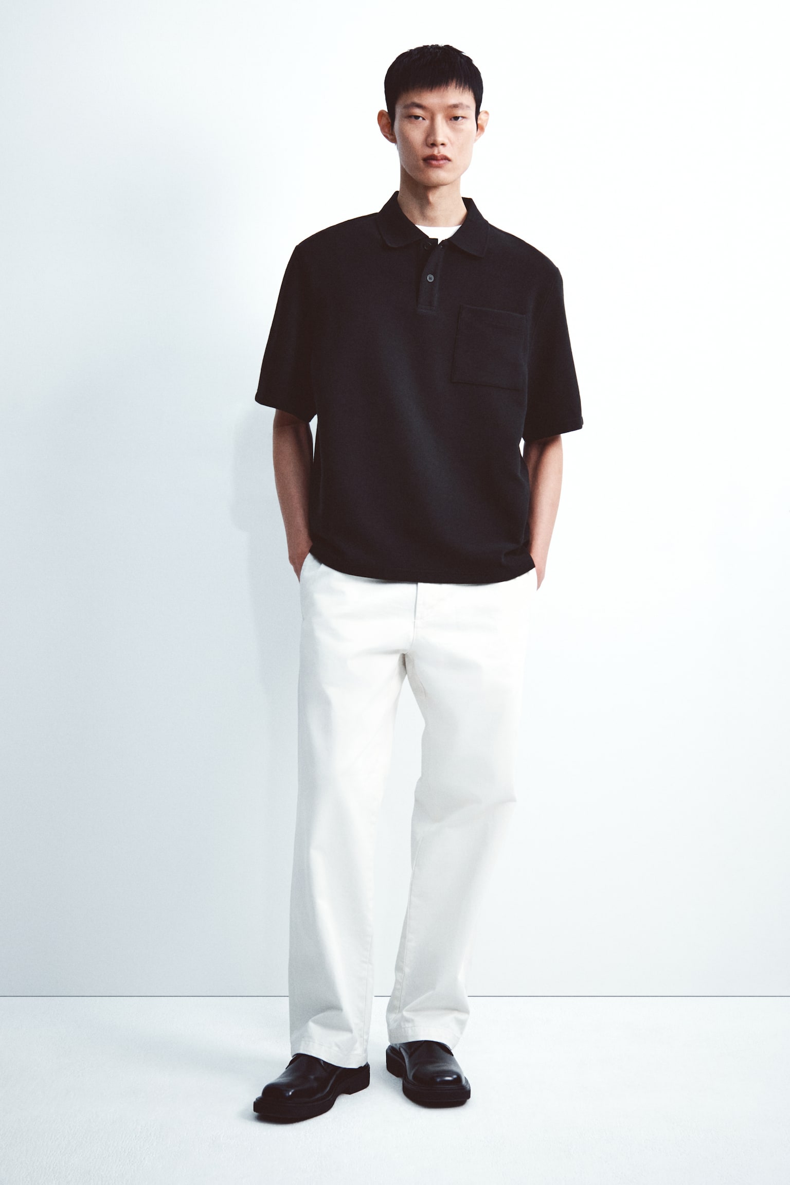 Loose-Fit Polo Shirt - Black/Light khaki green/Cream - 6