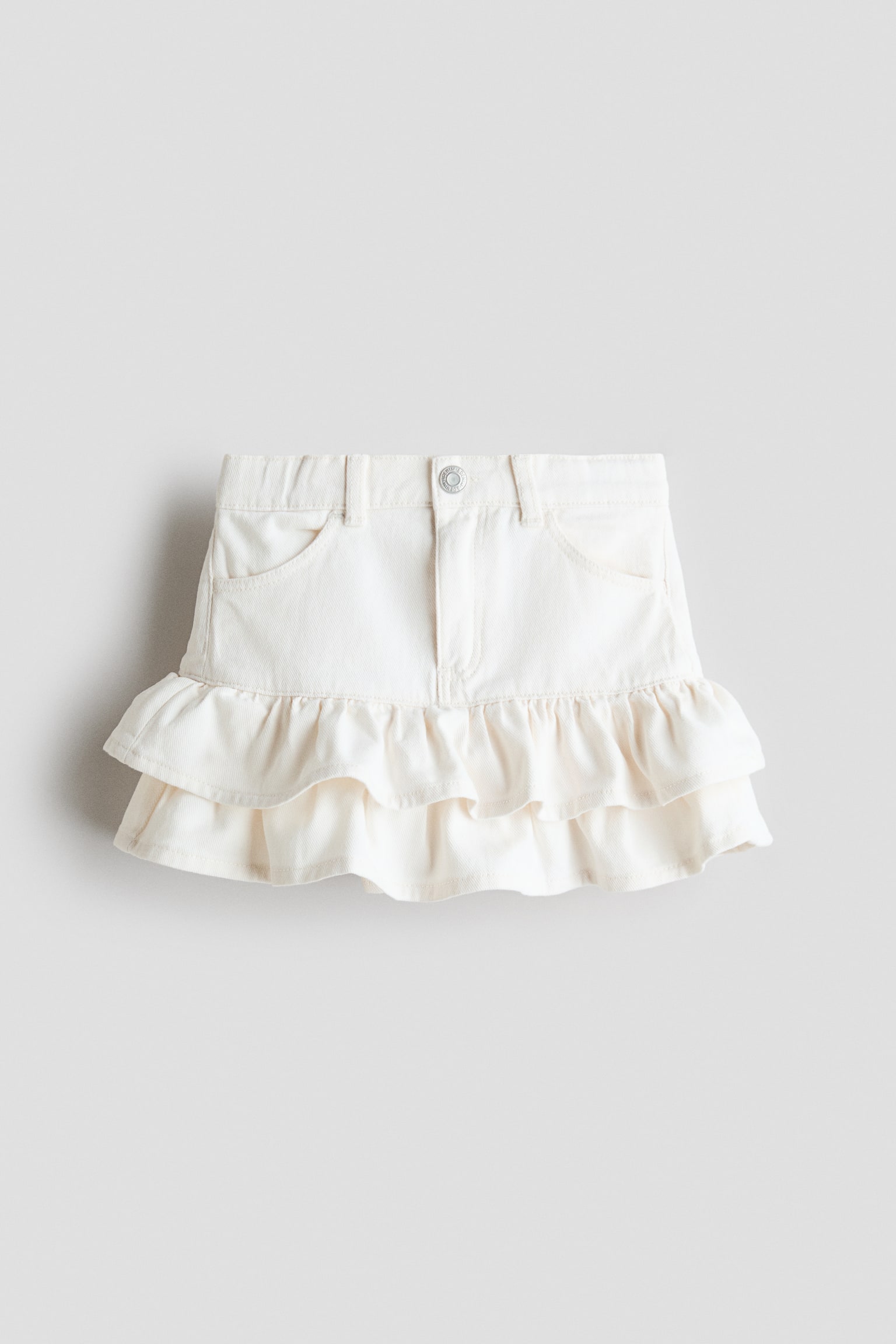 Nederdel i denim med flæse - Creme/Denimblå - 1