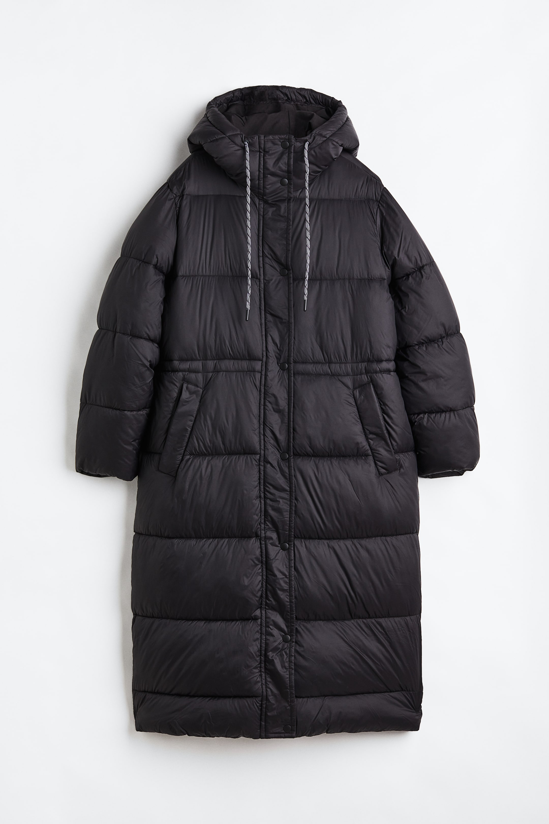 Hooded Puffer Coat - Long sleeve - Long - Black - Ladies | H&M US